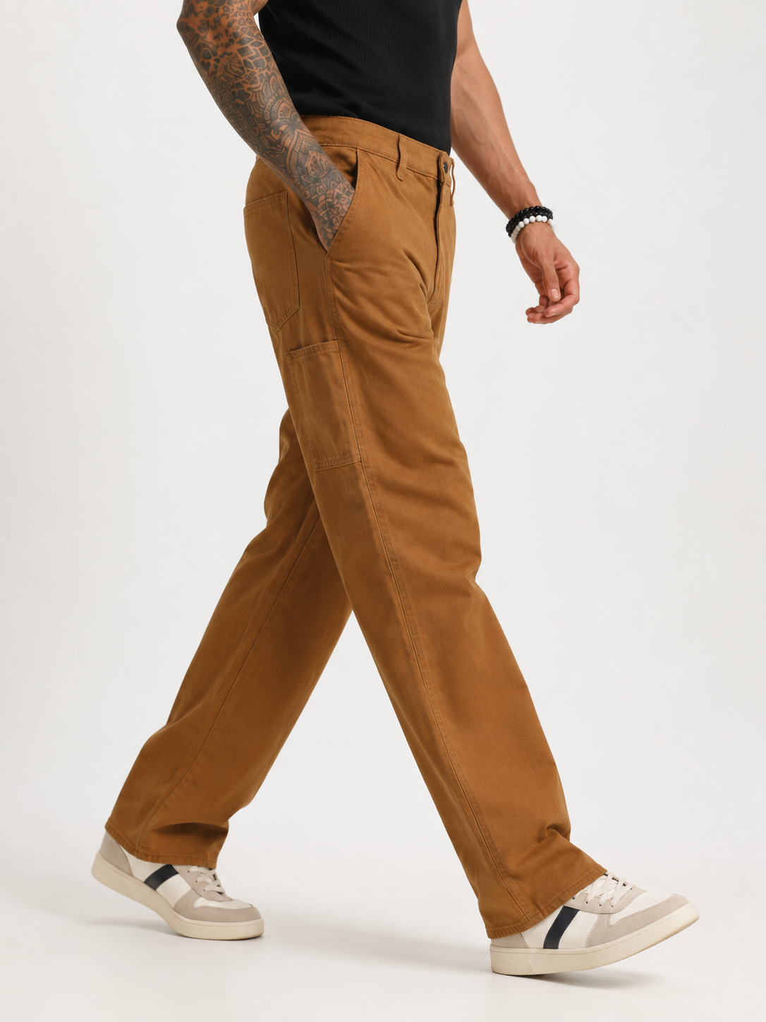 Men Khaki Mid Rise Straight Fit Jeans