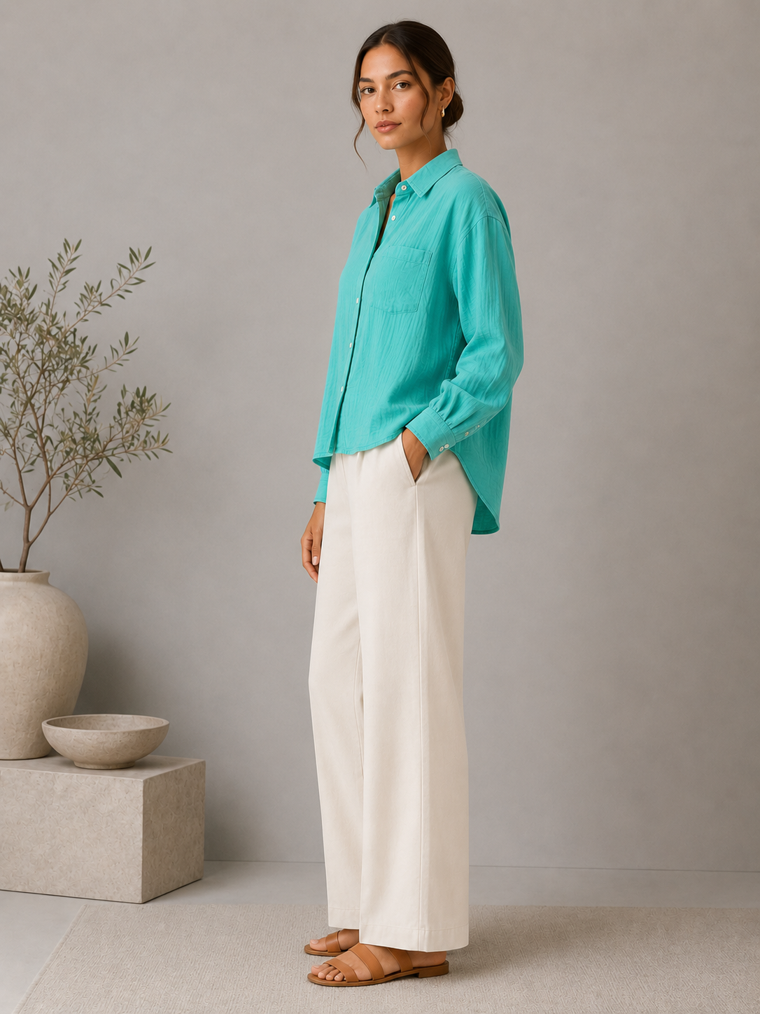Women Green Double Gauze Comfort Shirt