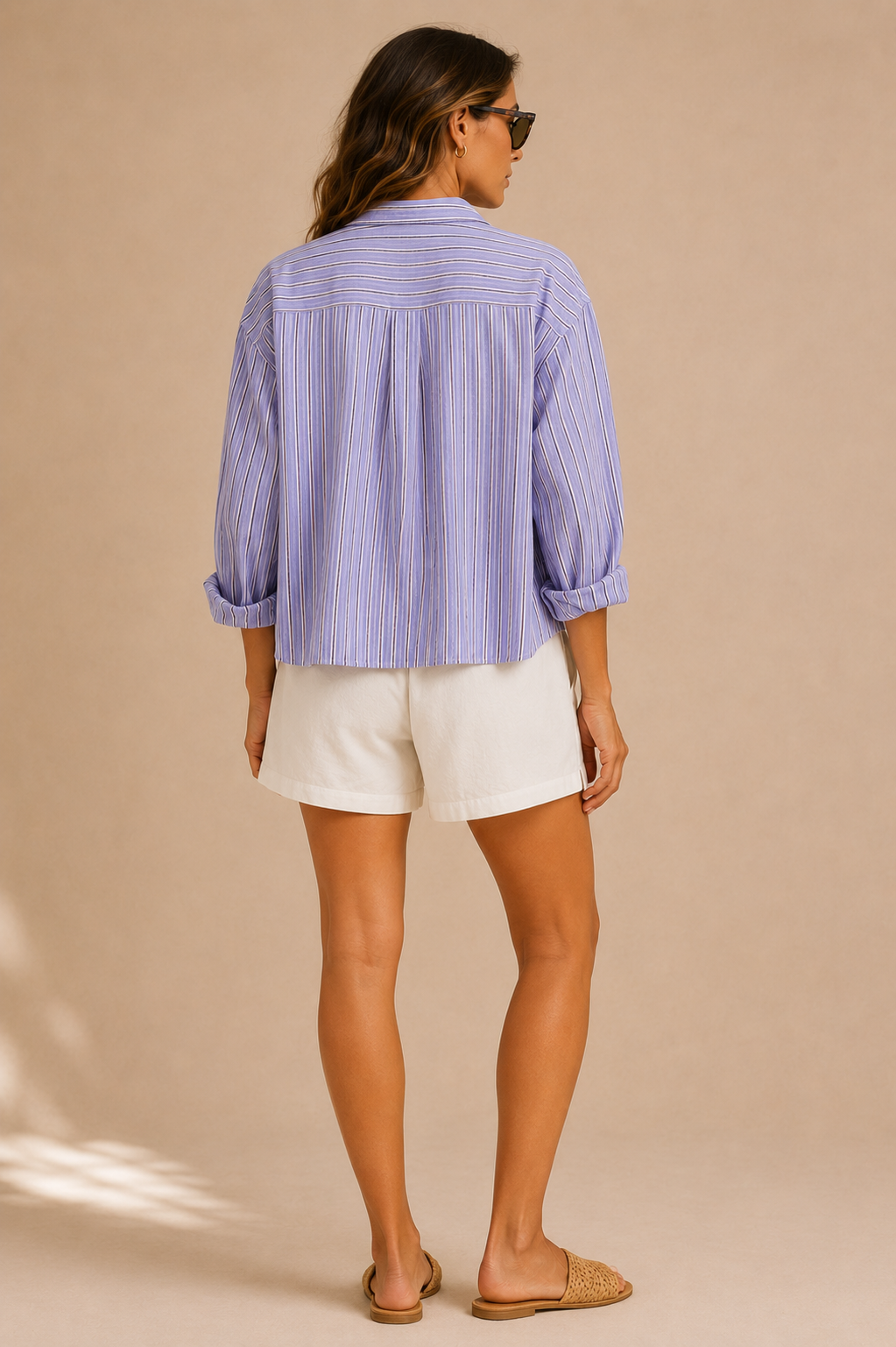 Women Lavender Stripe Embroidered Shirt
