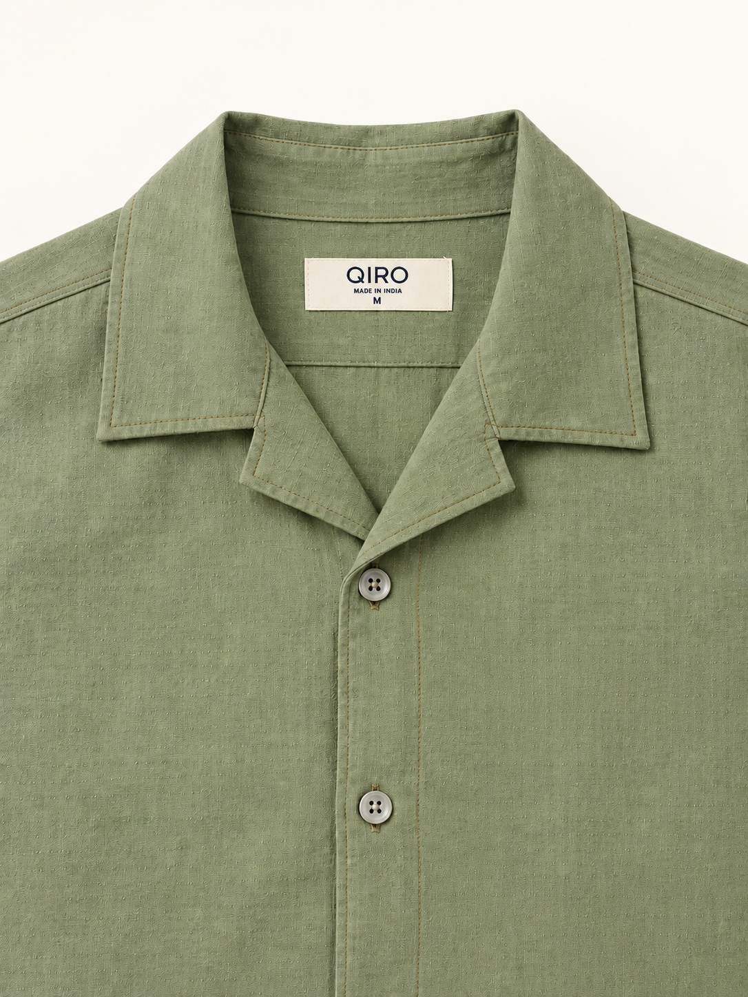 Men Sage Green Cuban Collar Shirt