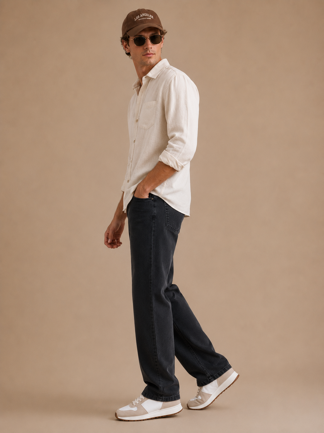 Men Vintage Black Straight Fit Jeans
