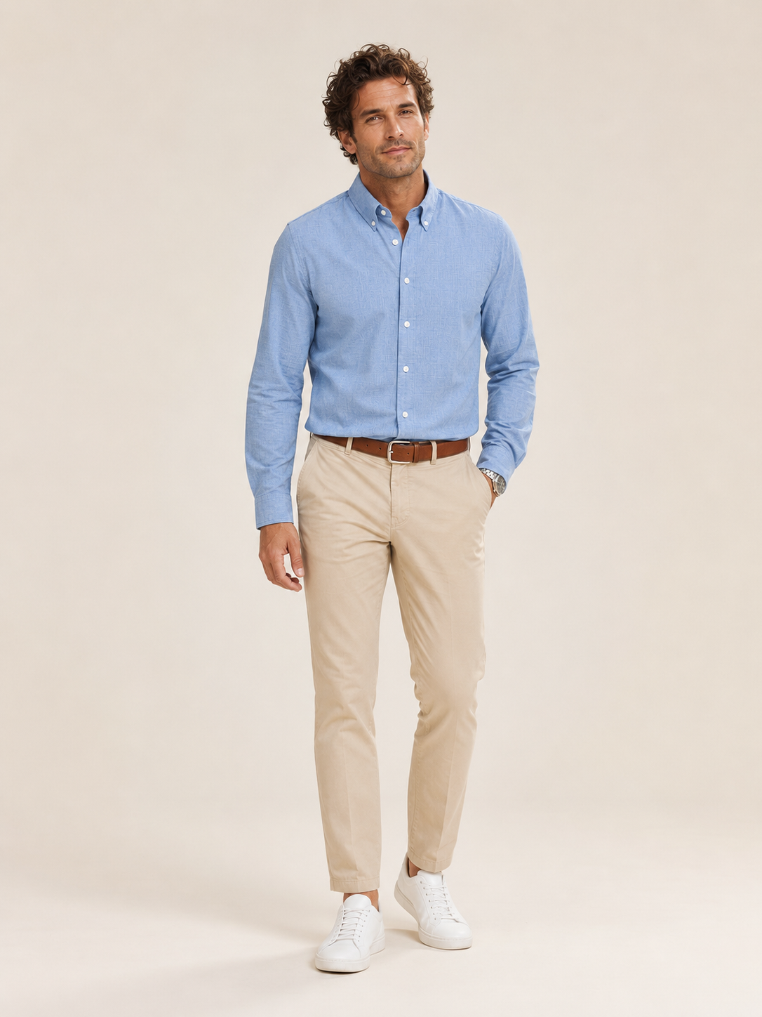 Men Blue Minimalist Textured Shirt