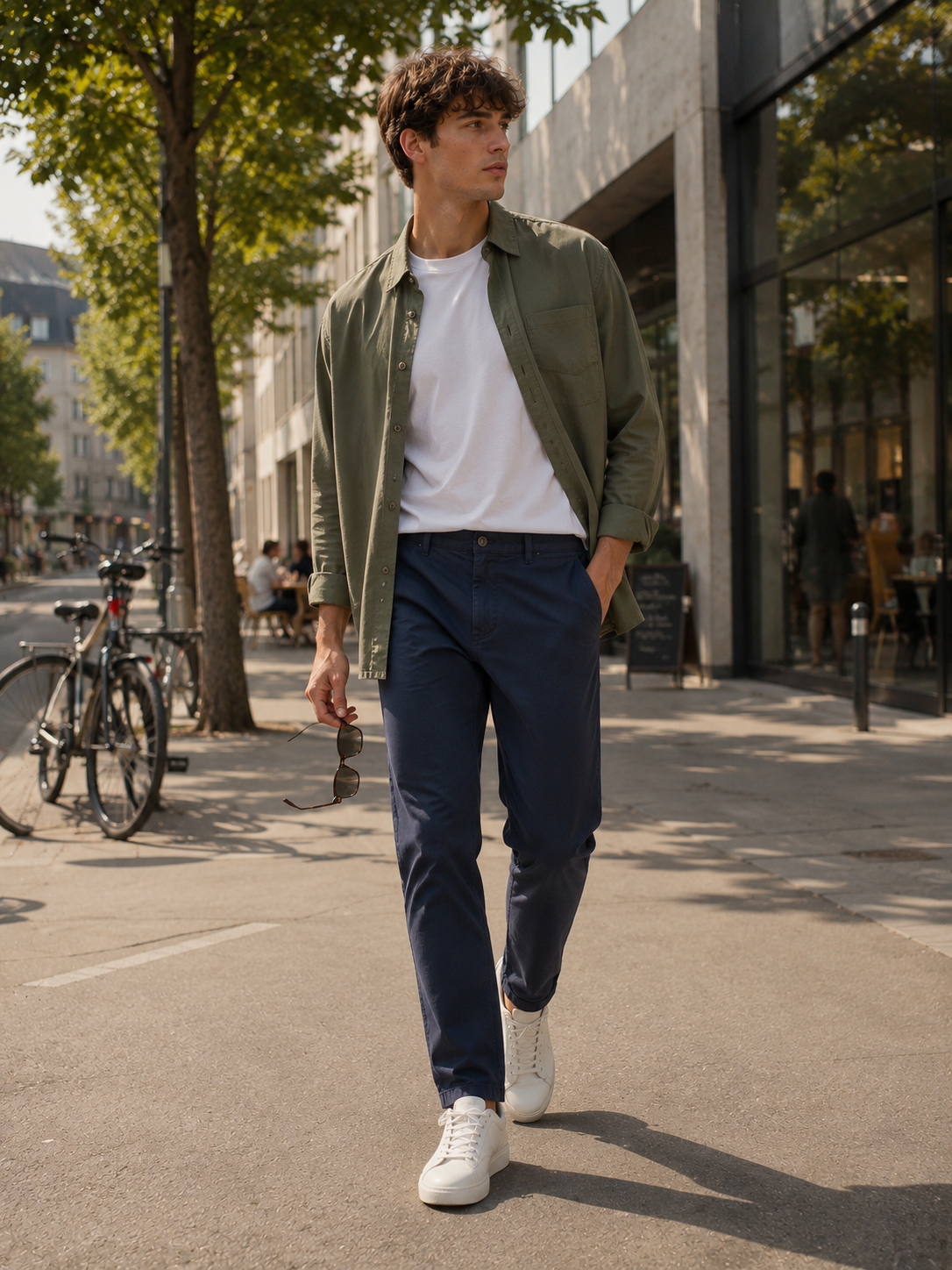Men Navy Cotton Stretch Chino Trousers