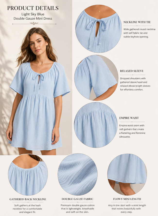 Women Blue Tie-Neck Relaxed Dress