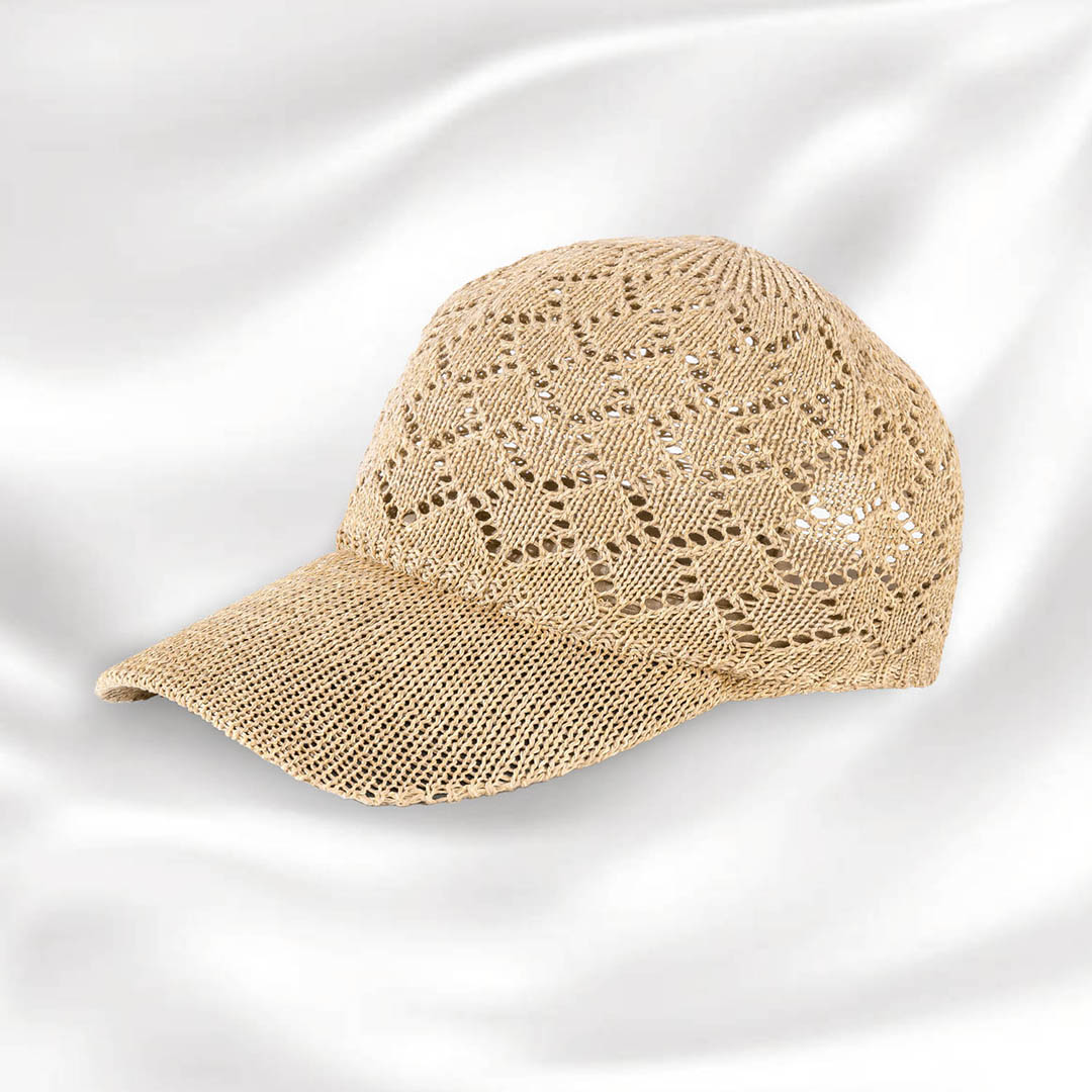 Beige Knitted Crochet Baseball Cap