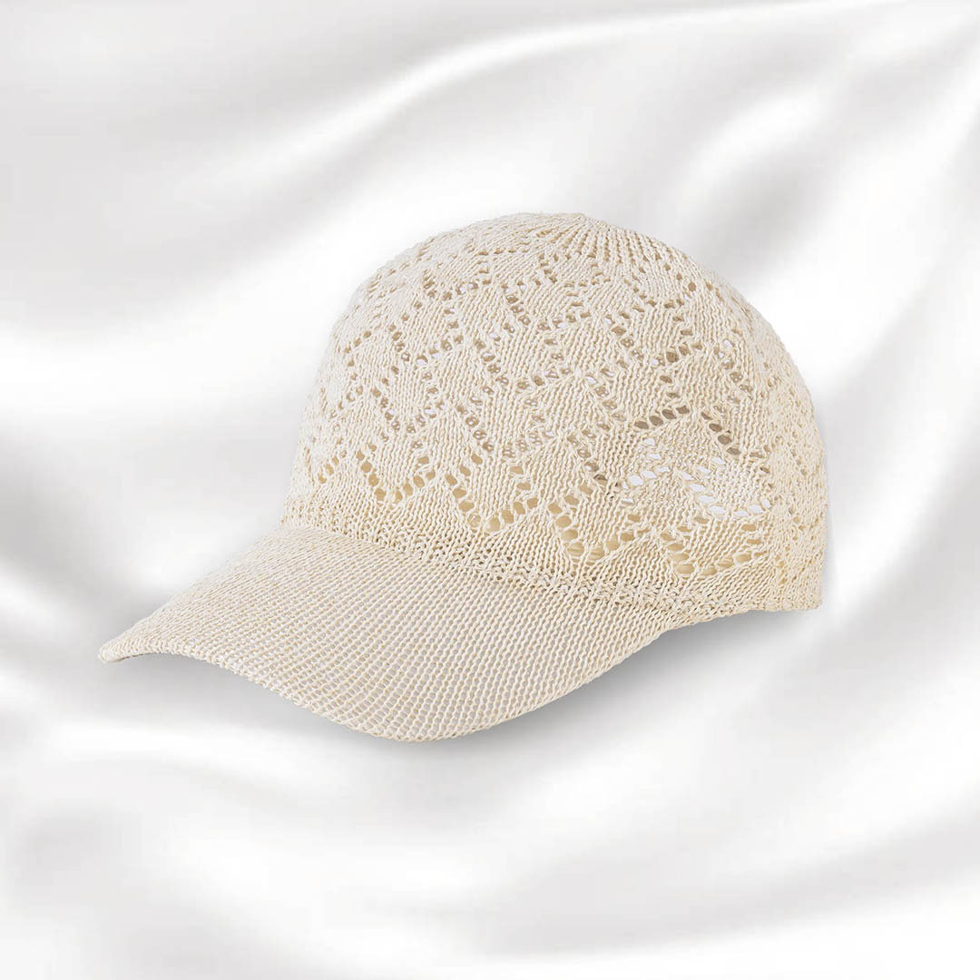 Beige Knitted Crochet Baseball Cap