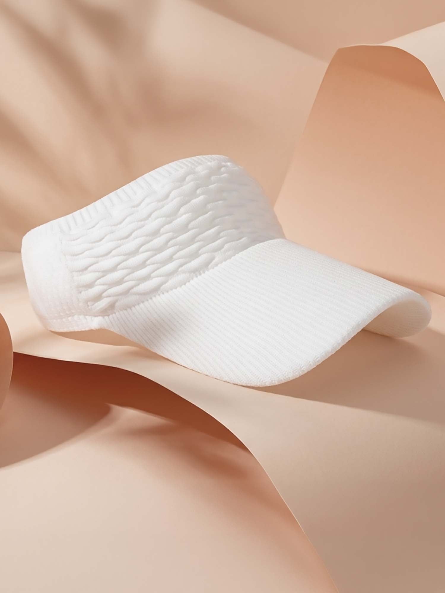 White Ribbed Sun Visor Cap