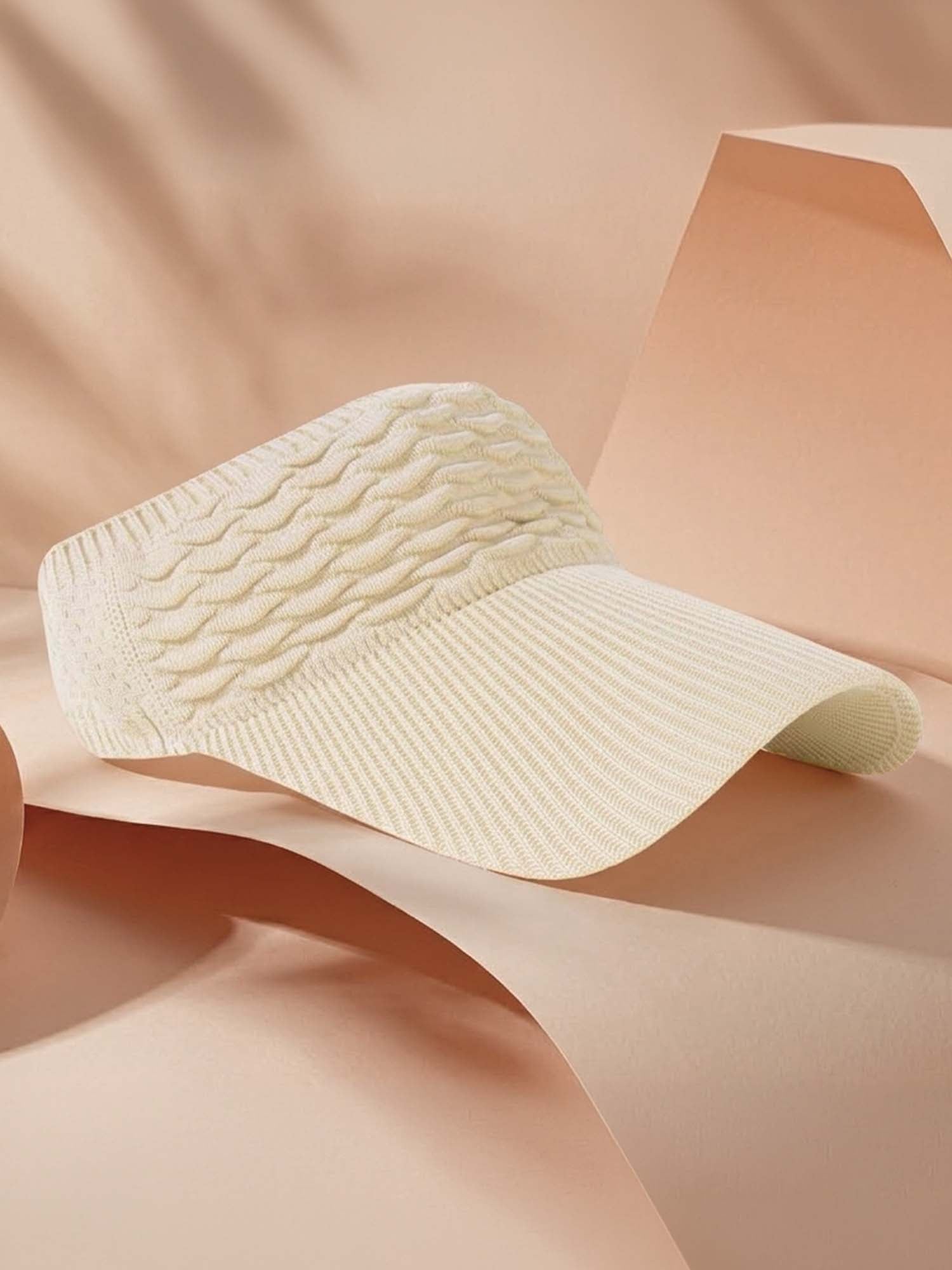 Beige Ribbed Sun Visor Cap