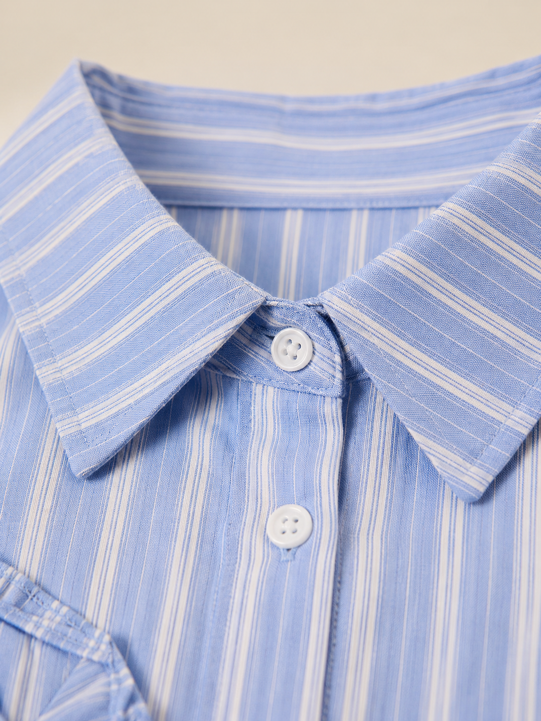 Women Blue Stripe Shirt With Ruffle Detail