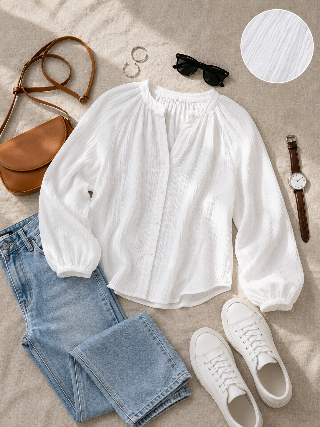 Women White Balloon Sleeve Relaxed Shirt
