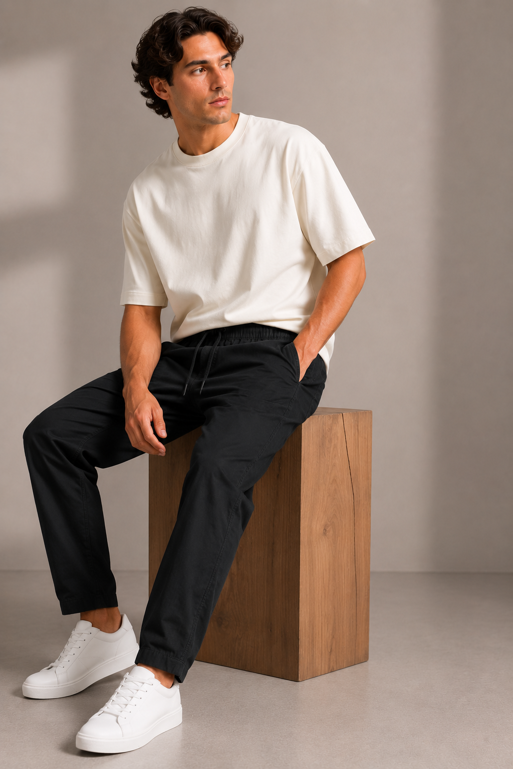 Men Navy Relaxed Drawstring Trousers