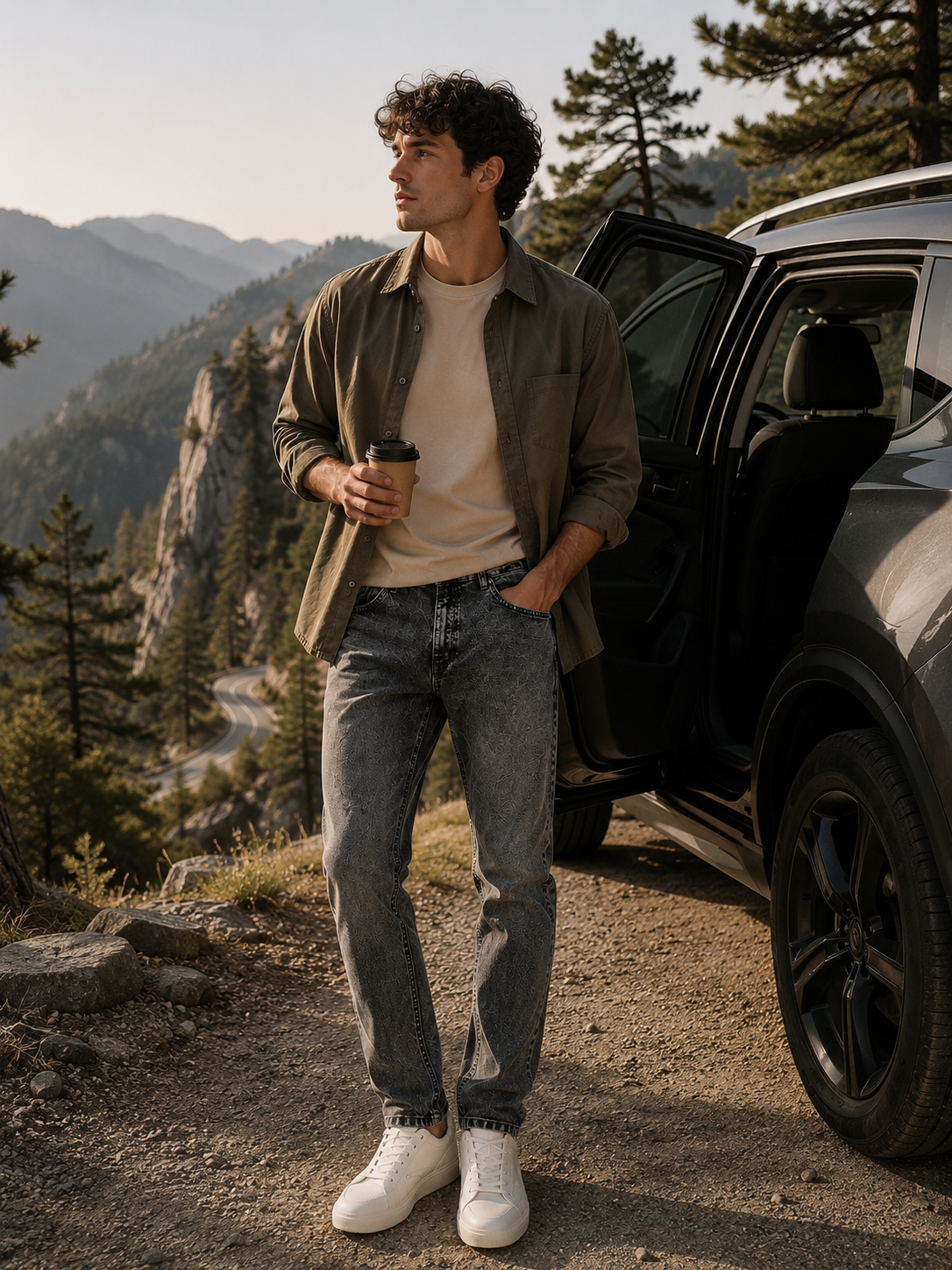Men Washed Grey Straight Fit Jeans