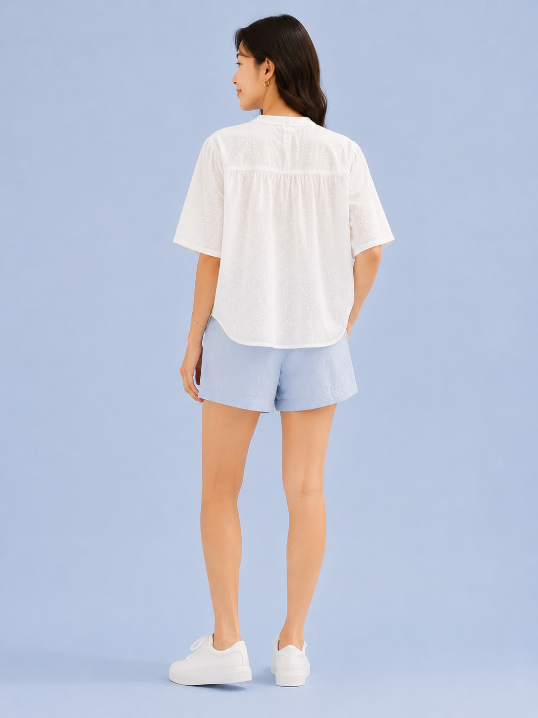 Women White Broderie Flutter Sleeve Top