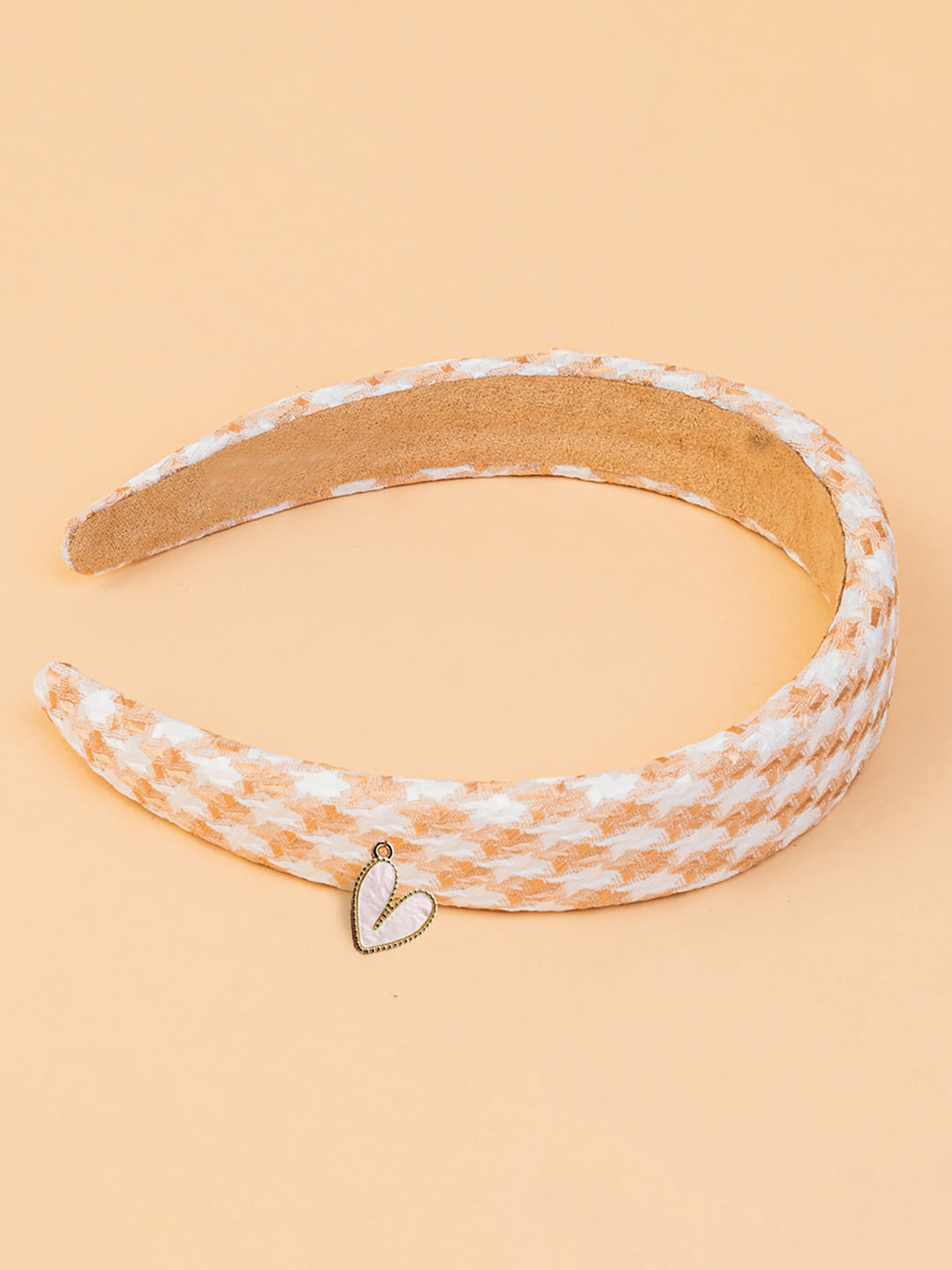 Women Brown Puff Hair Band With Heart Charm
