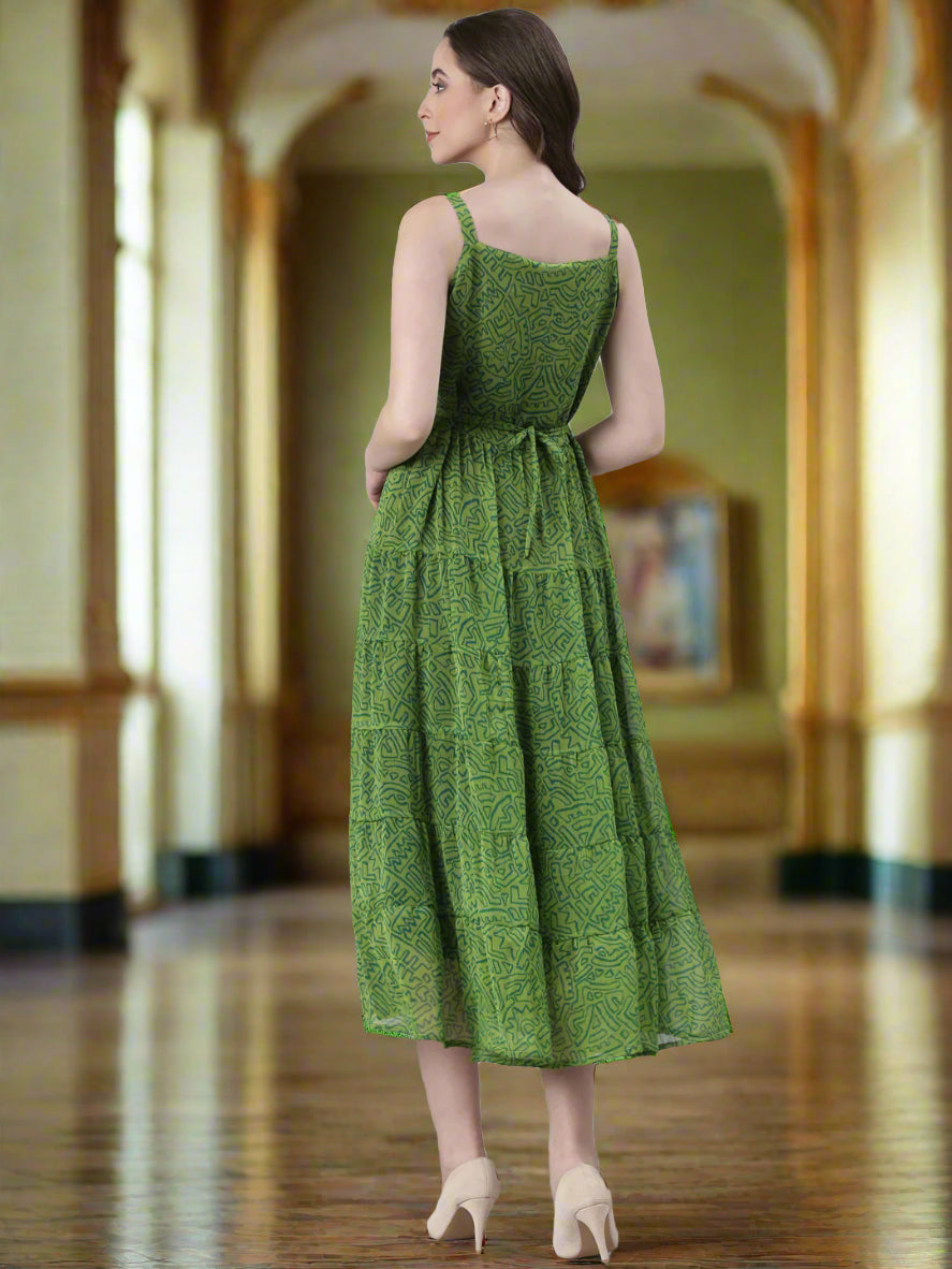 Women Green Varlie Printed Tiered Dress