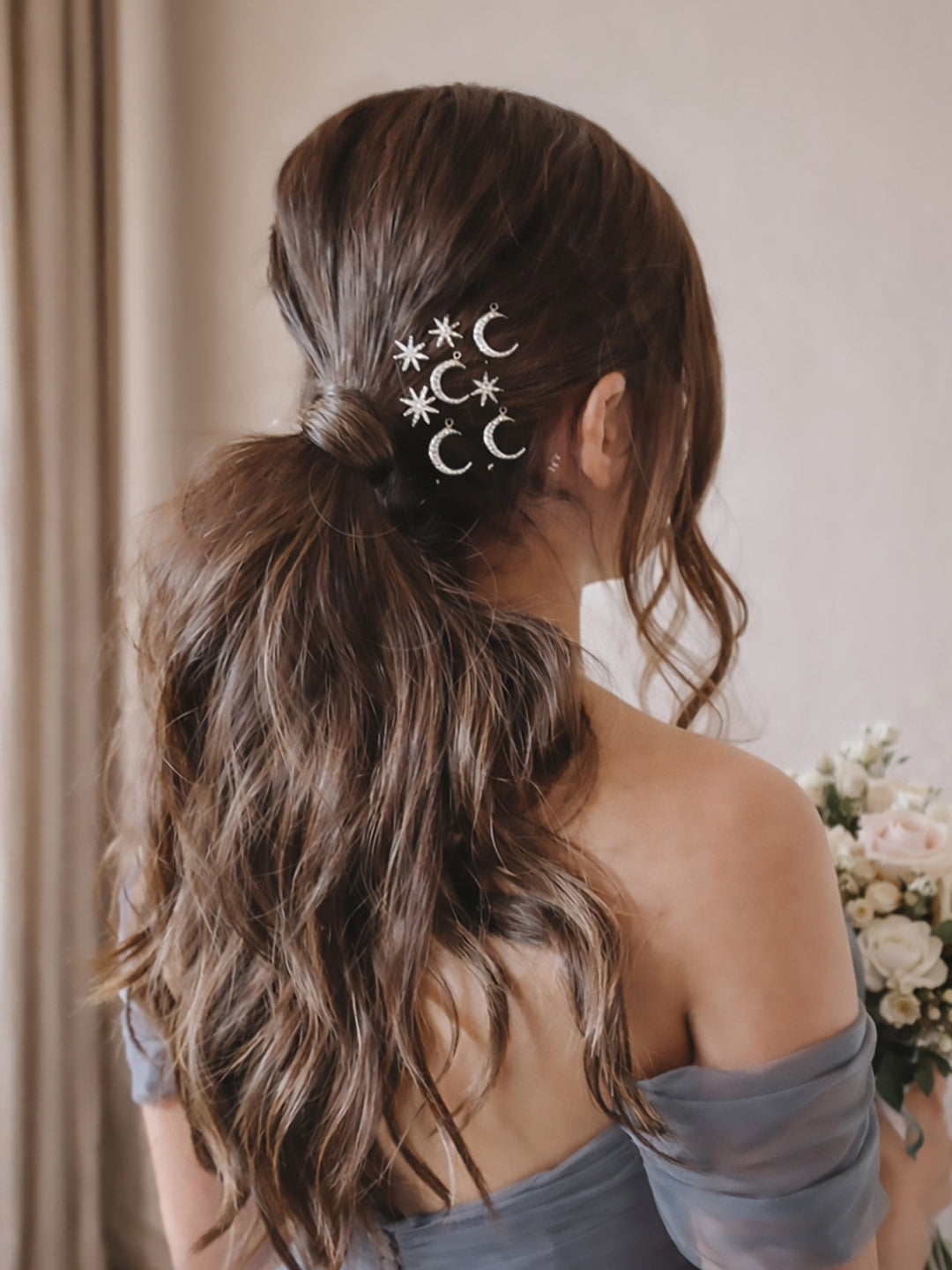 Celestia Silver Star & Moon Hair Pins - Set of 8