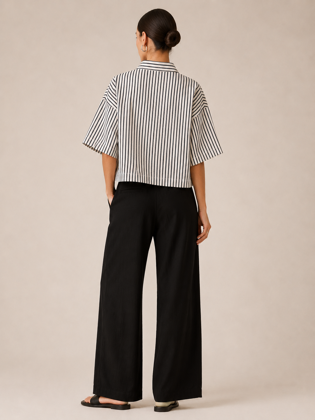 Women Monochrome Stripe Oversized Shirt