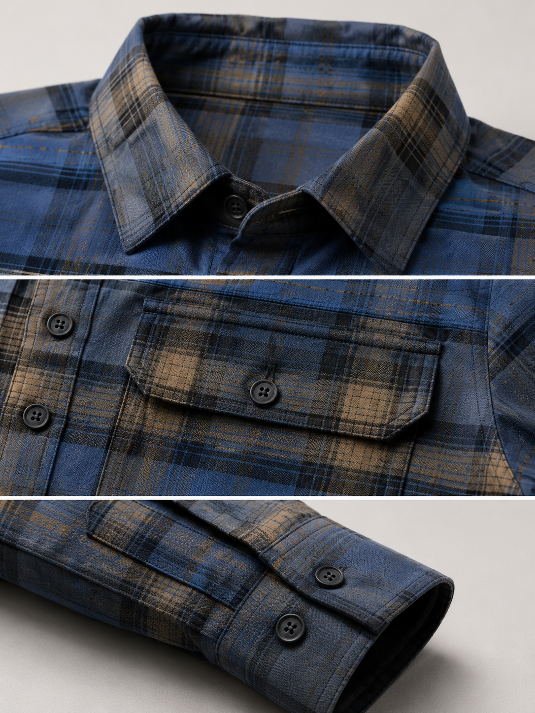 Men Blue Vintage Plaid Shirt