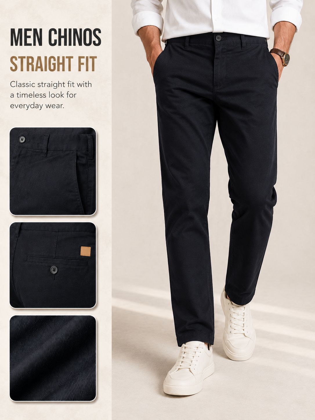 Men Black Contemporary Chino Trousers