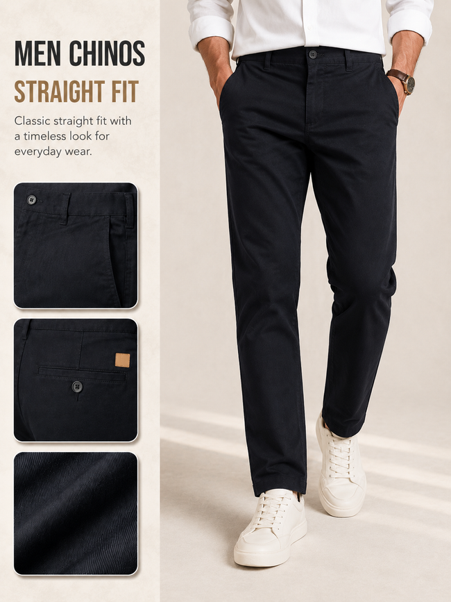 Men Black Contemporary Chino Trousers