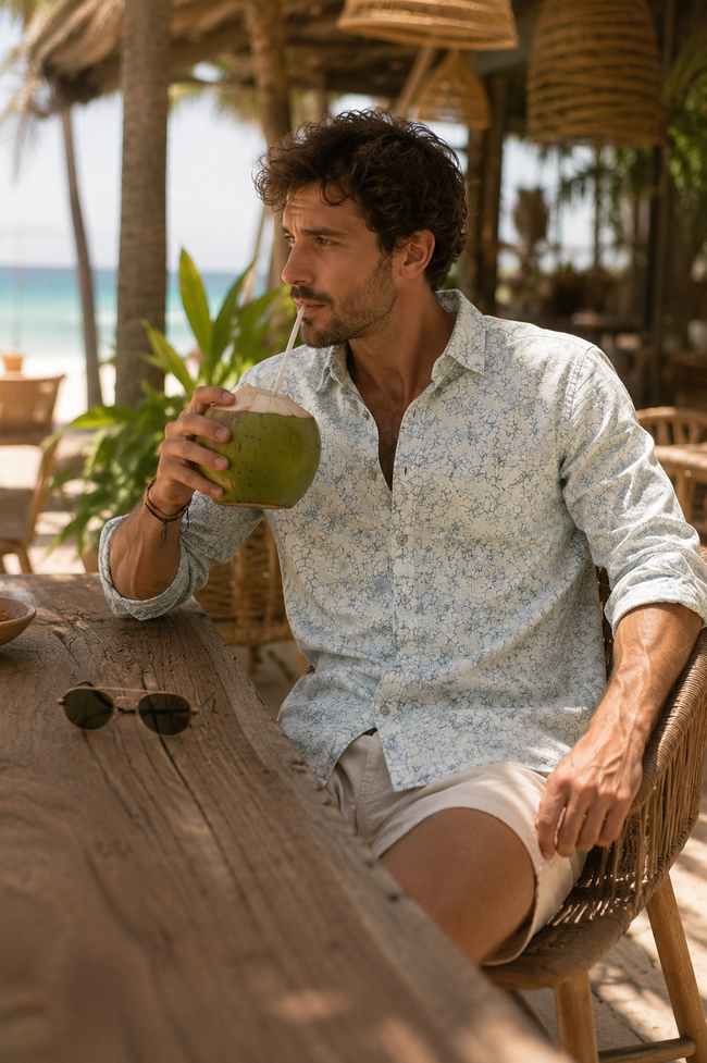 Men Green Floral Sketch Shirt