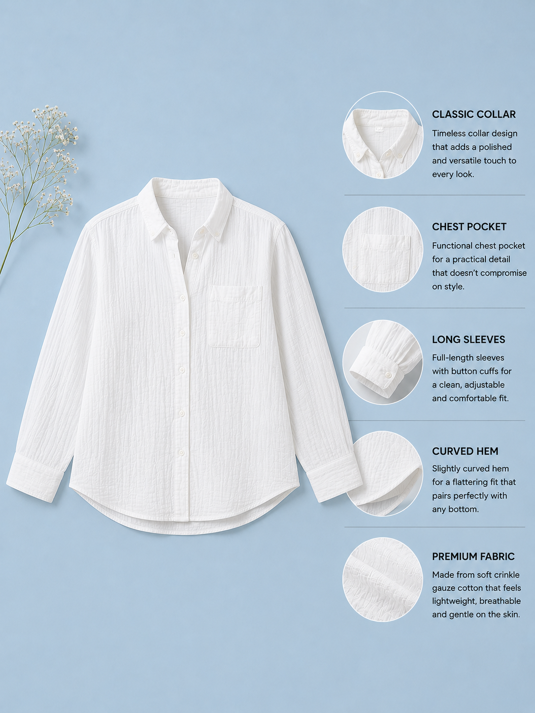 Women White Double Gauze Comfort Shirt