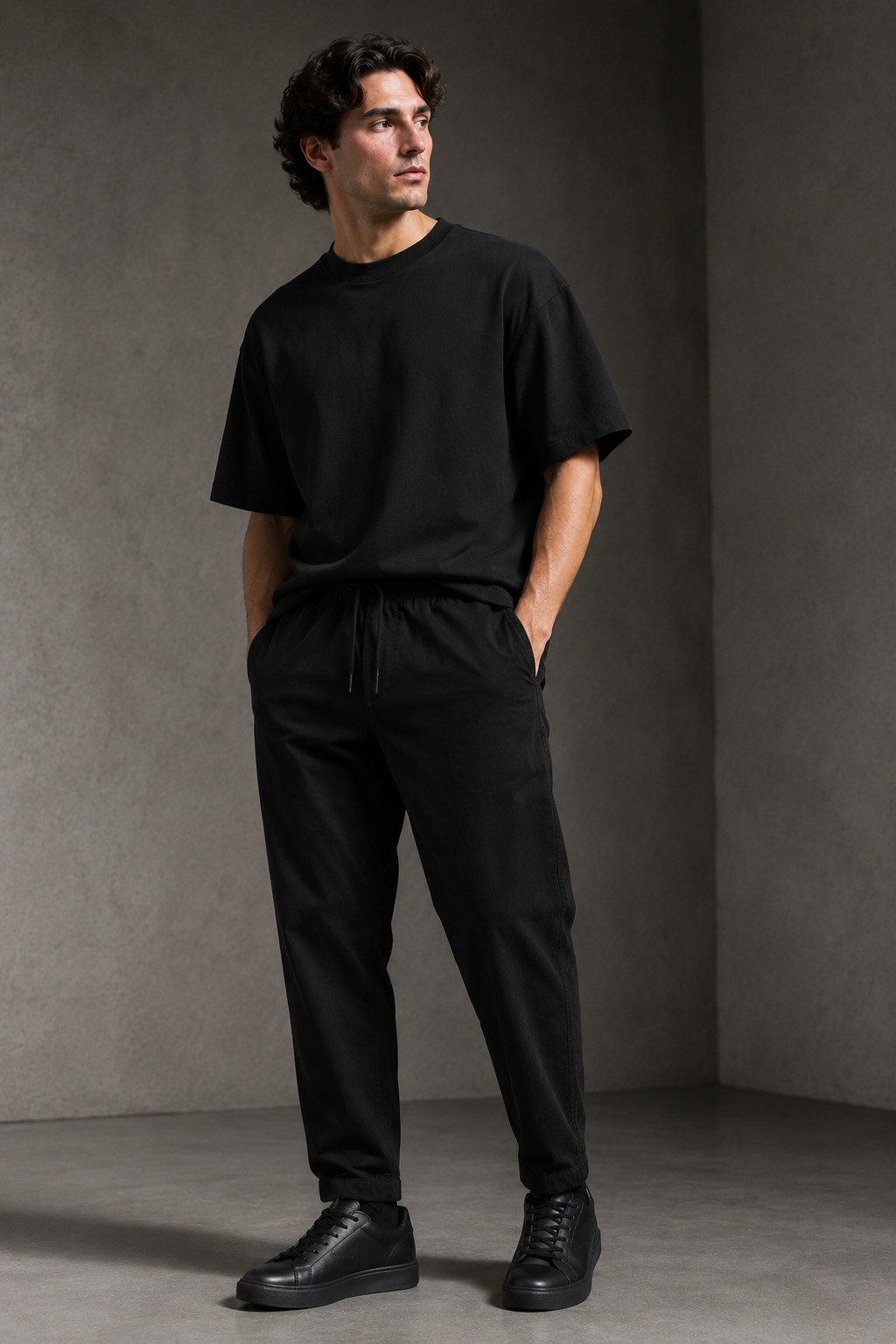 Men Navy Relaxed Drawstring Trousers