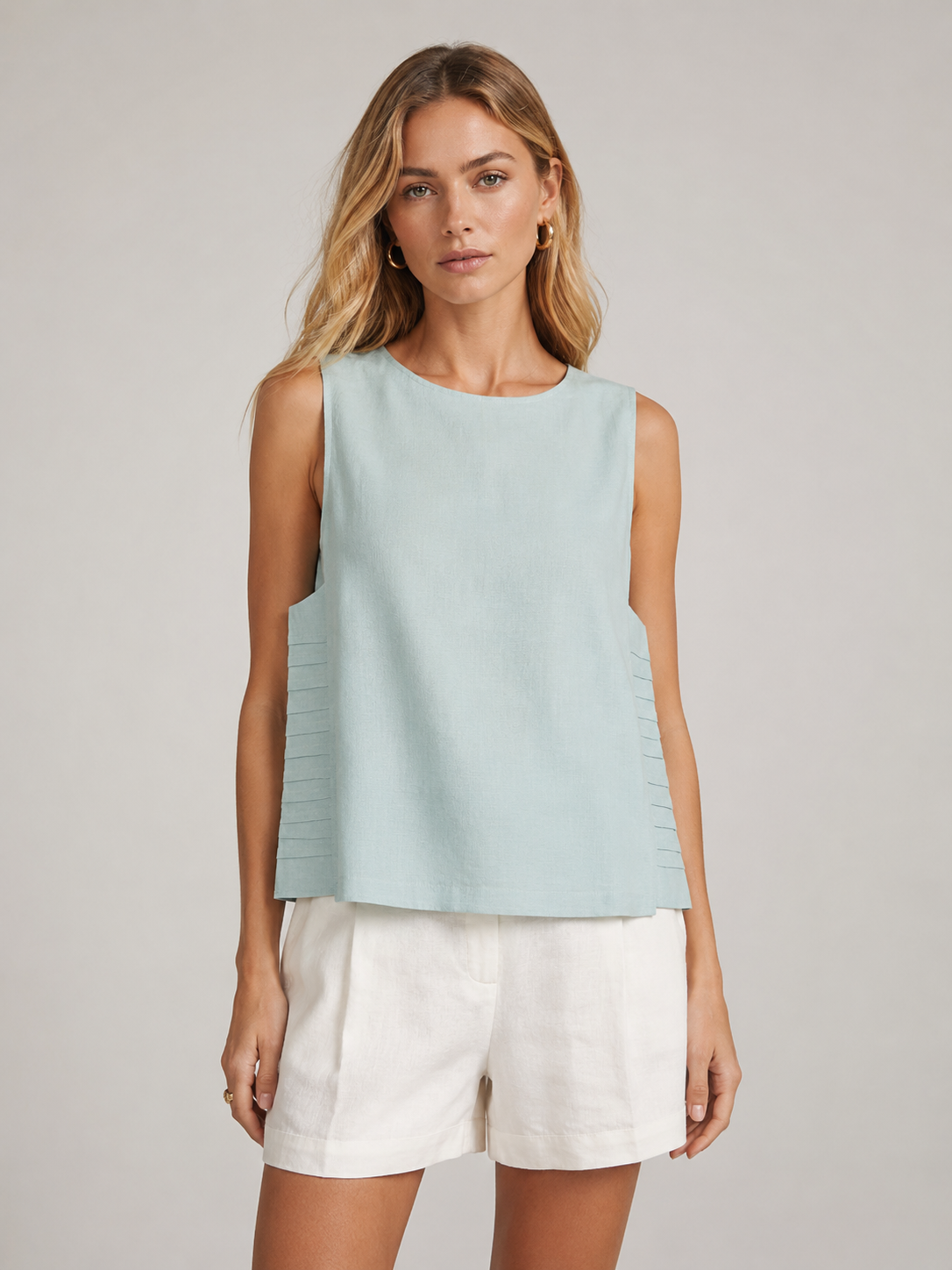 Women Blue Smart Sleeveless Top