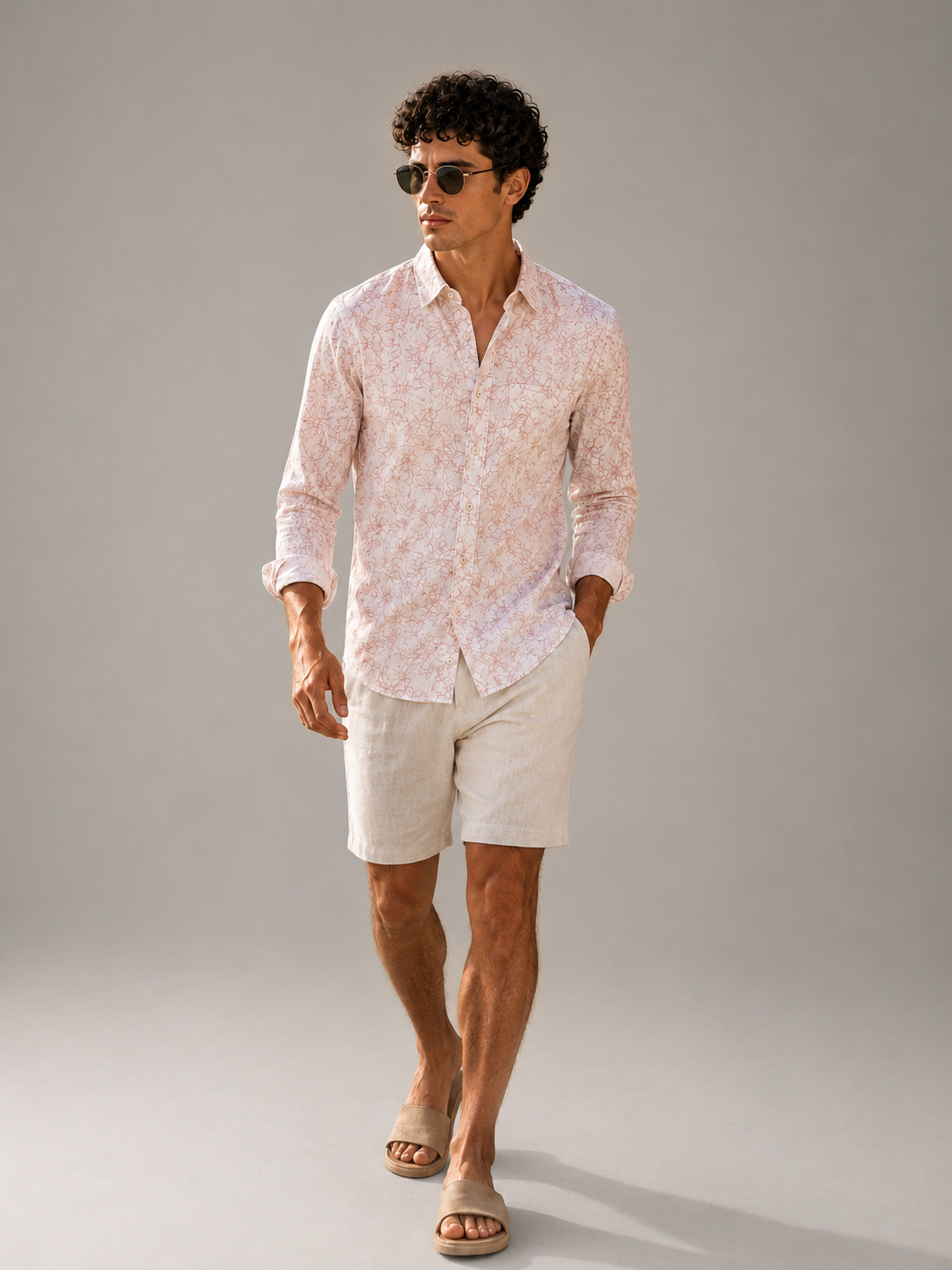 Men Pink Floral Sketch Shirt