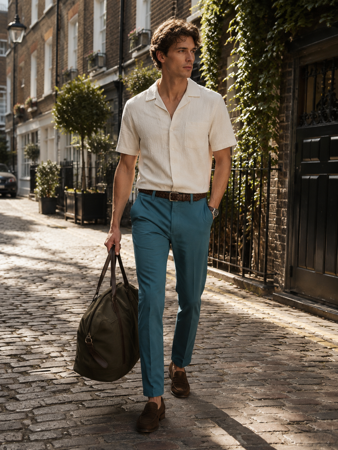 Men Teal Tailored Fit Trousers