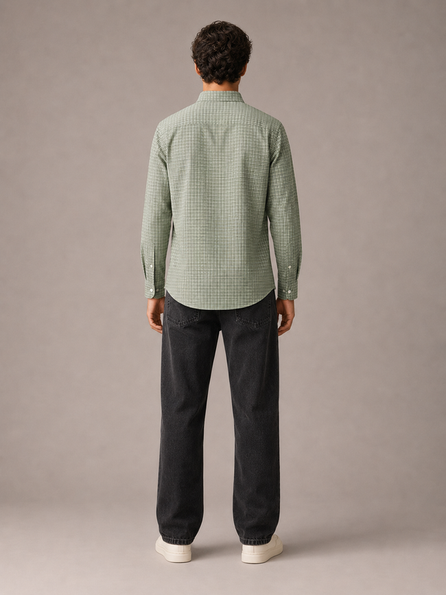 Men Green Micro Check Shirt