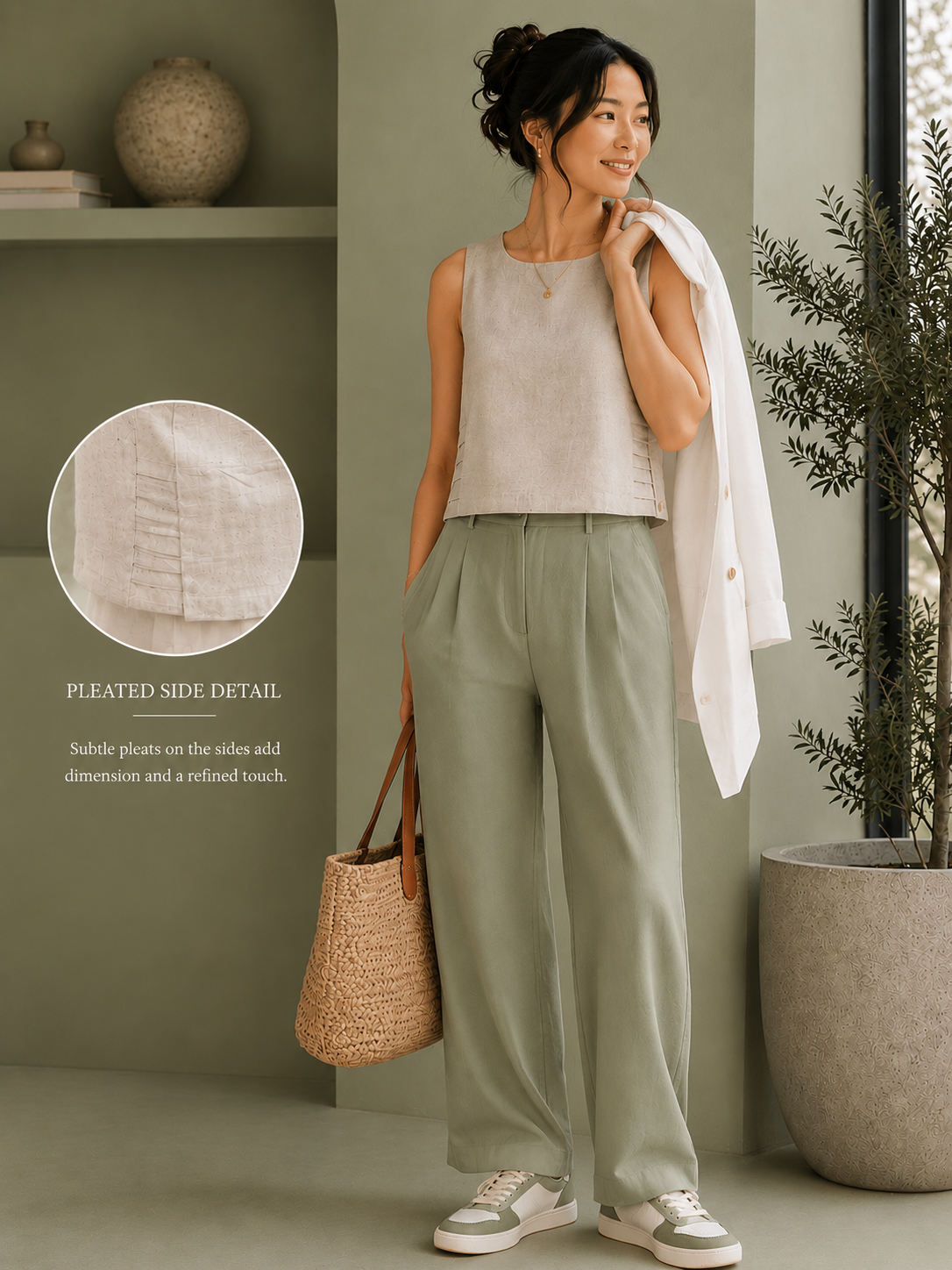 Women Beige Smart Sleeveless top