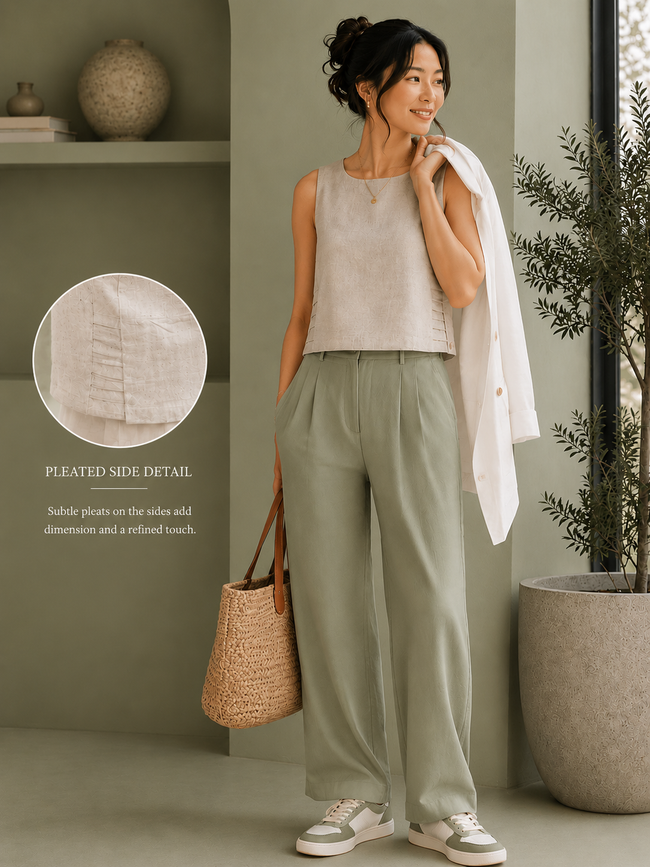 Women Beige Smart Sleeveless top