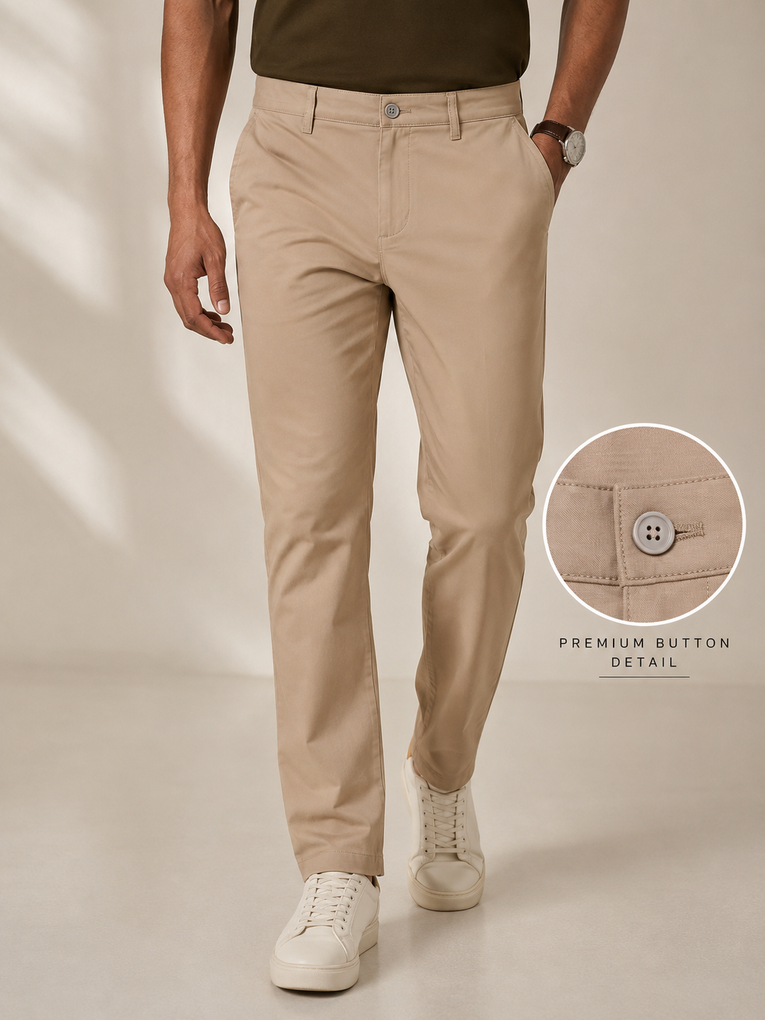 Men Khaki Tailored Fit Trousers