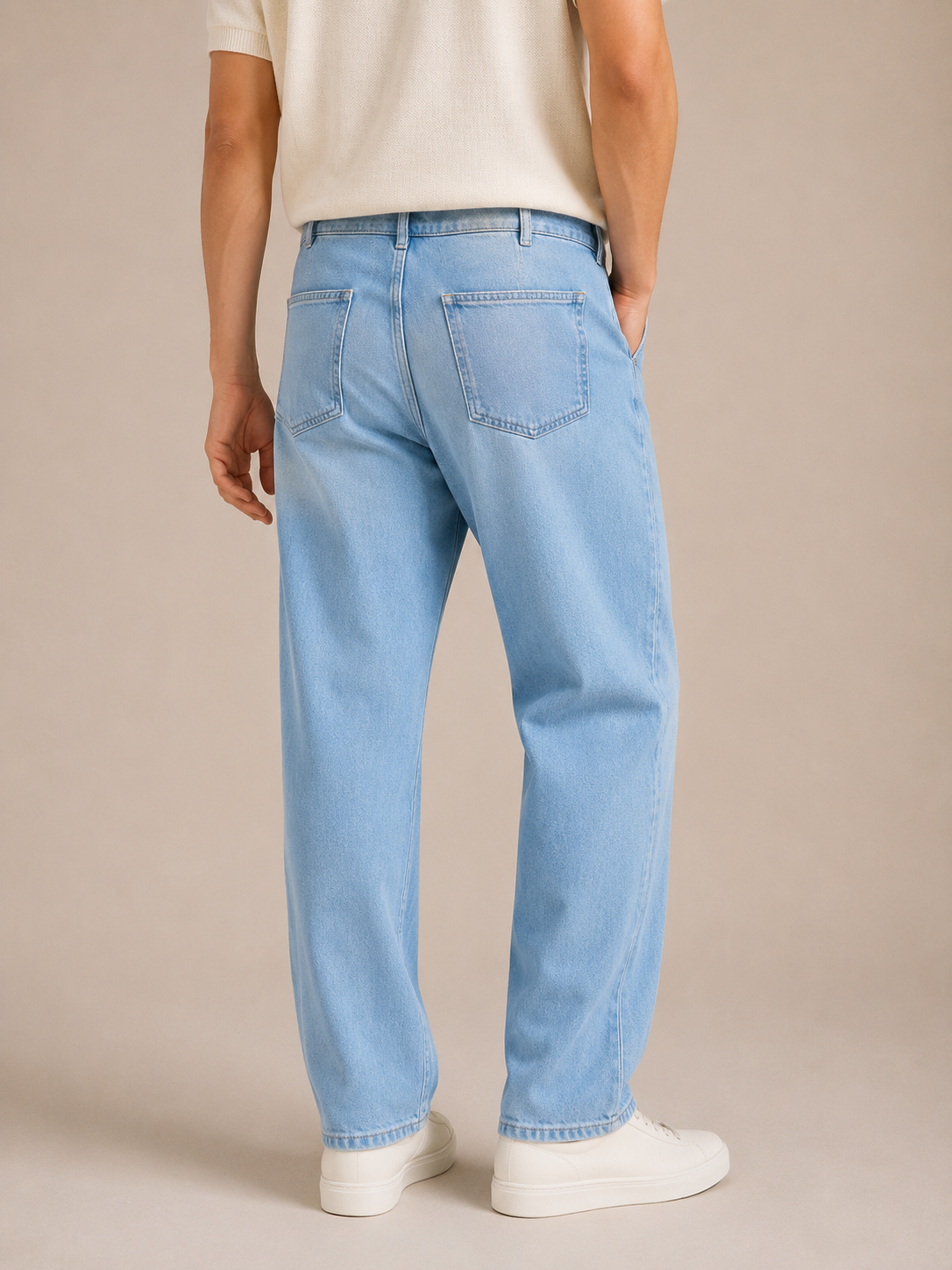 Men Light Blue Drawstring Denim Jeans