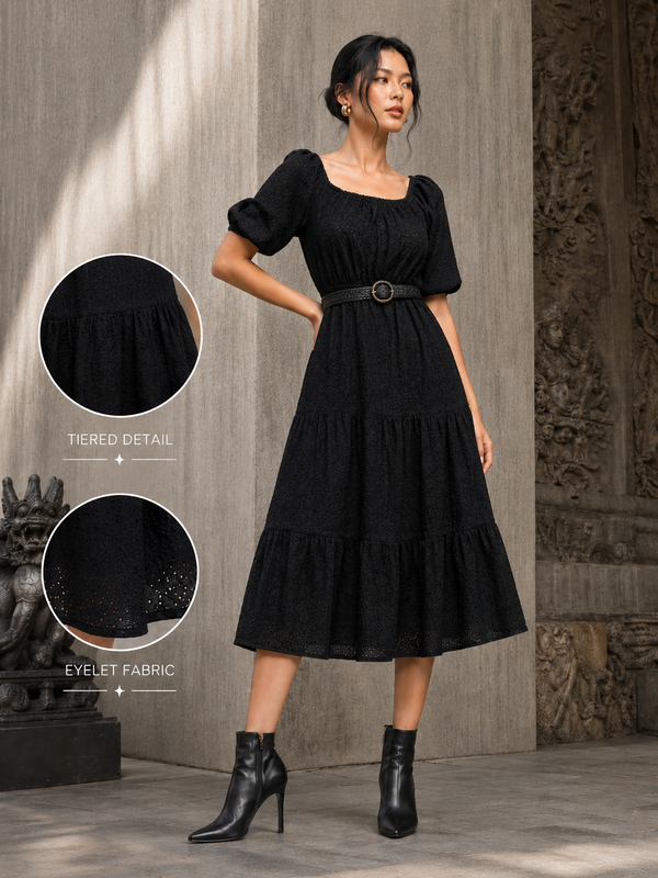 Women Black Schiffli Dress