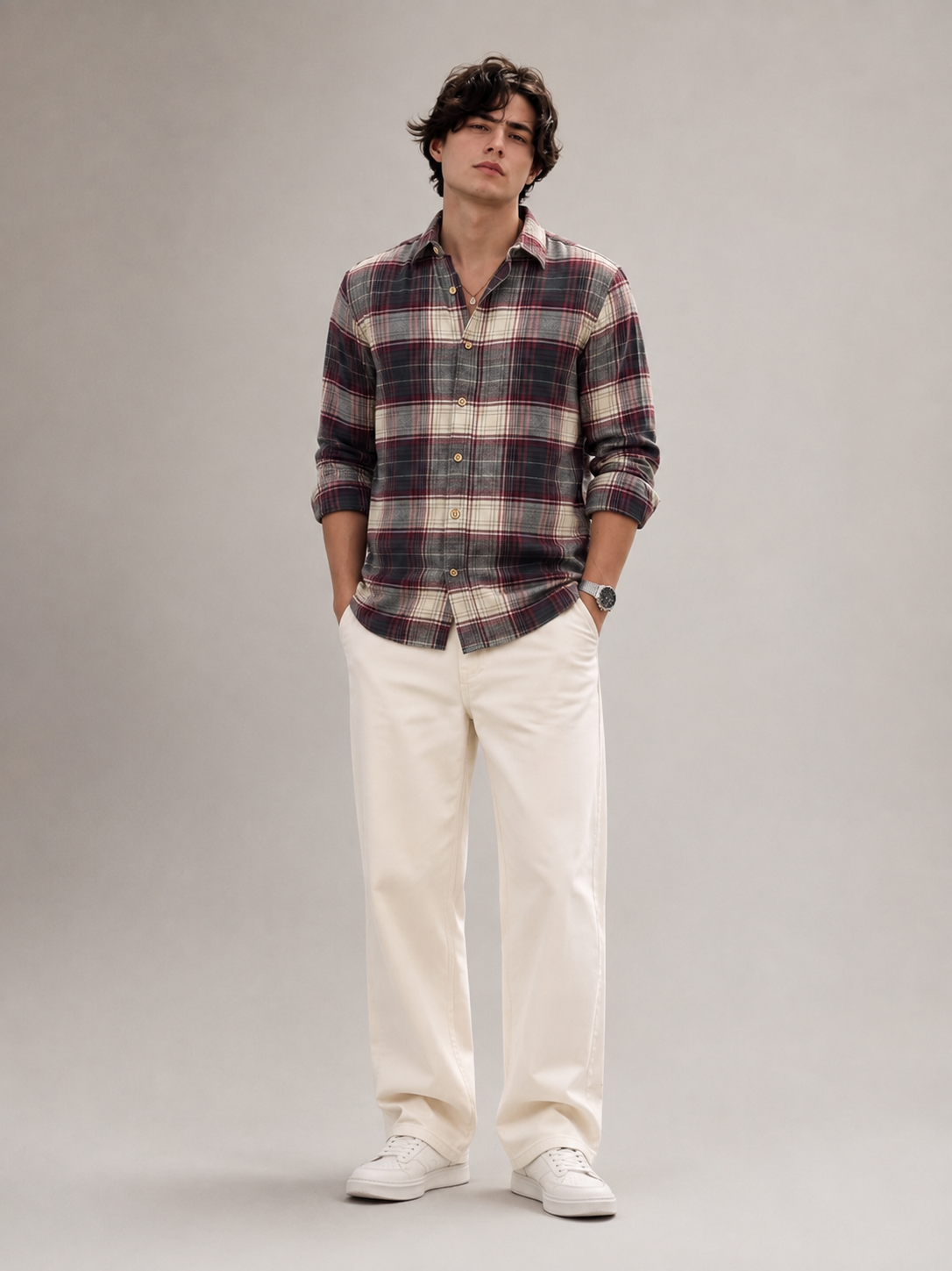 Men Multi Plaid Checked Long Sleeve Casual Shirt