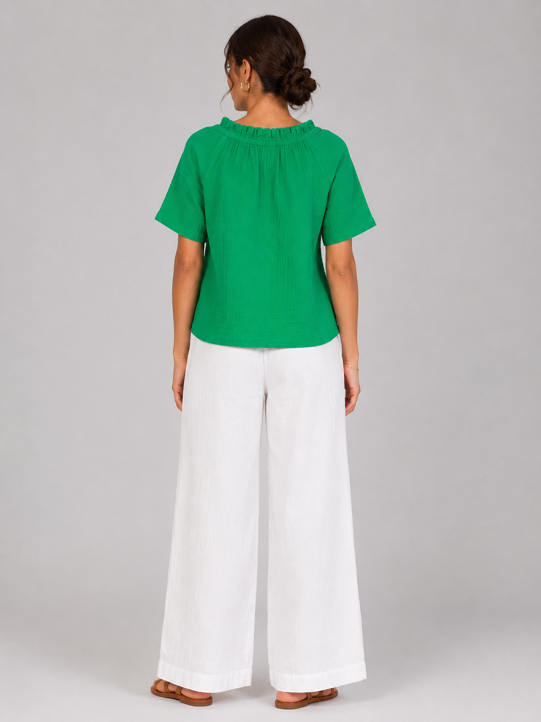 Women Green Gathered Neck Top