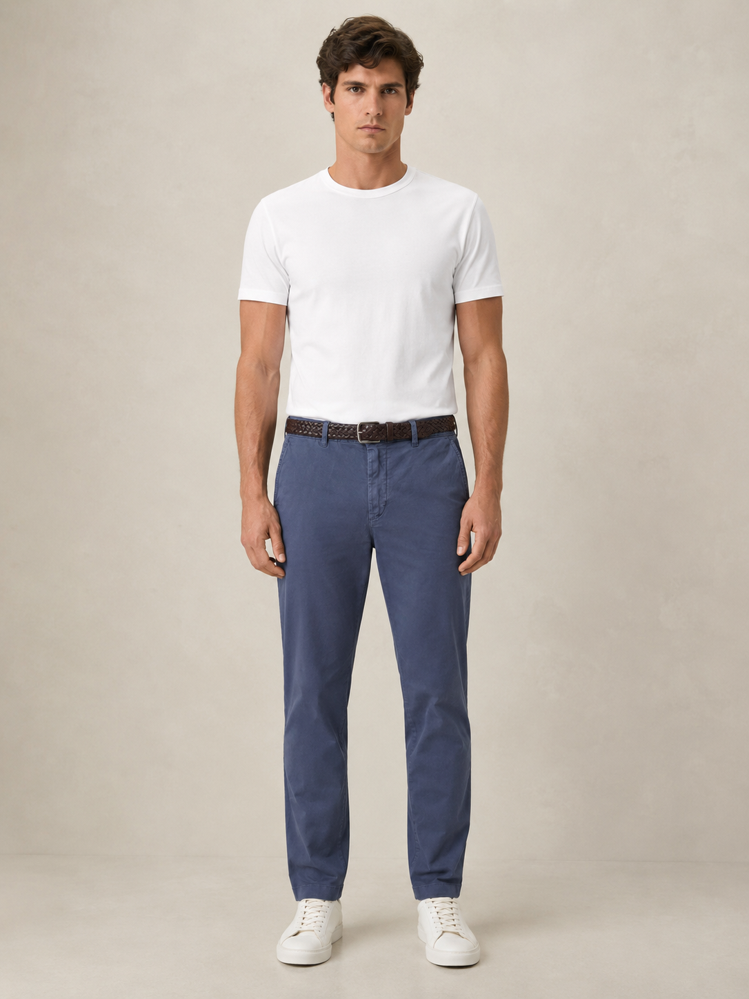 Men Blue Cotton Stretch Chino Trousers