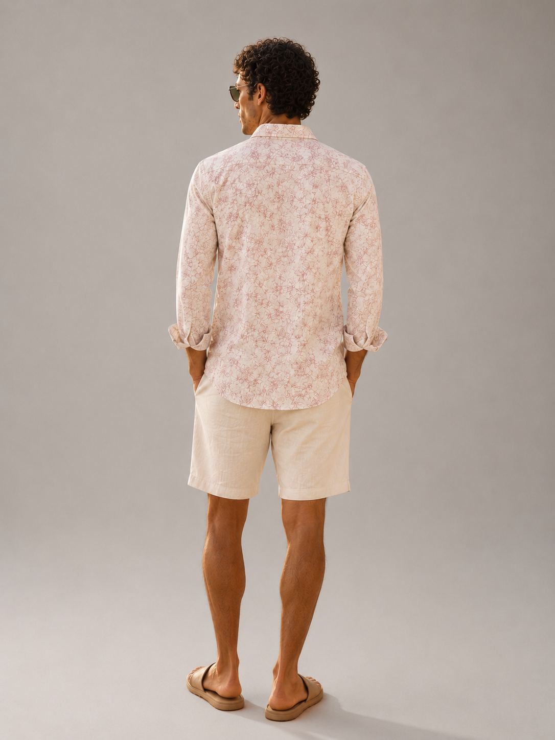 Men Pink Floral Sketch Shirt