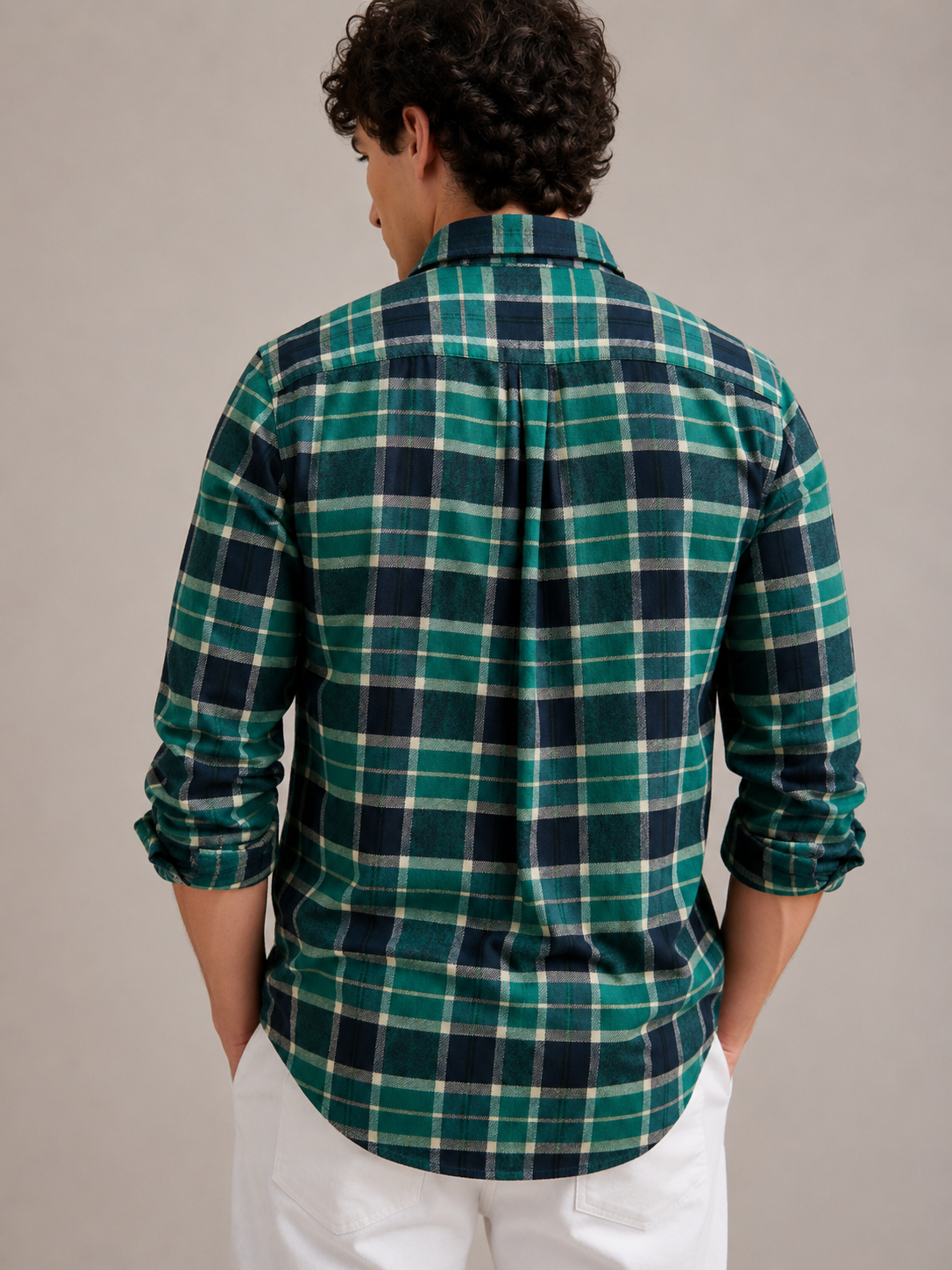 Men Green & Black Plaid Checked Long Sleeve Shirt