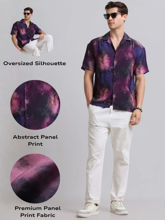 Men Purple Oversized Resort Shirt