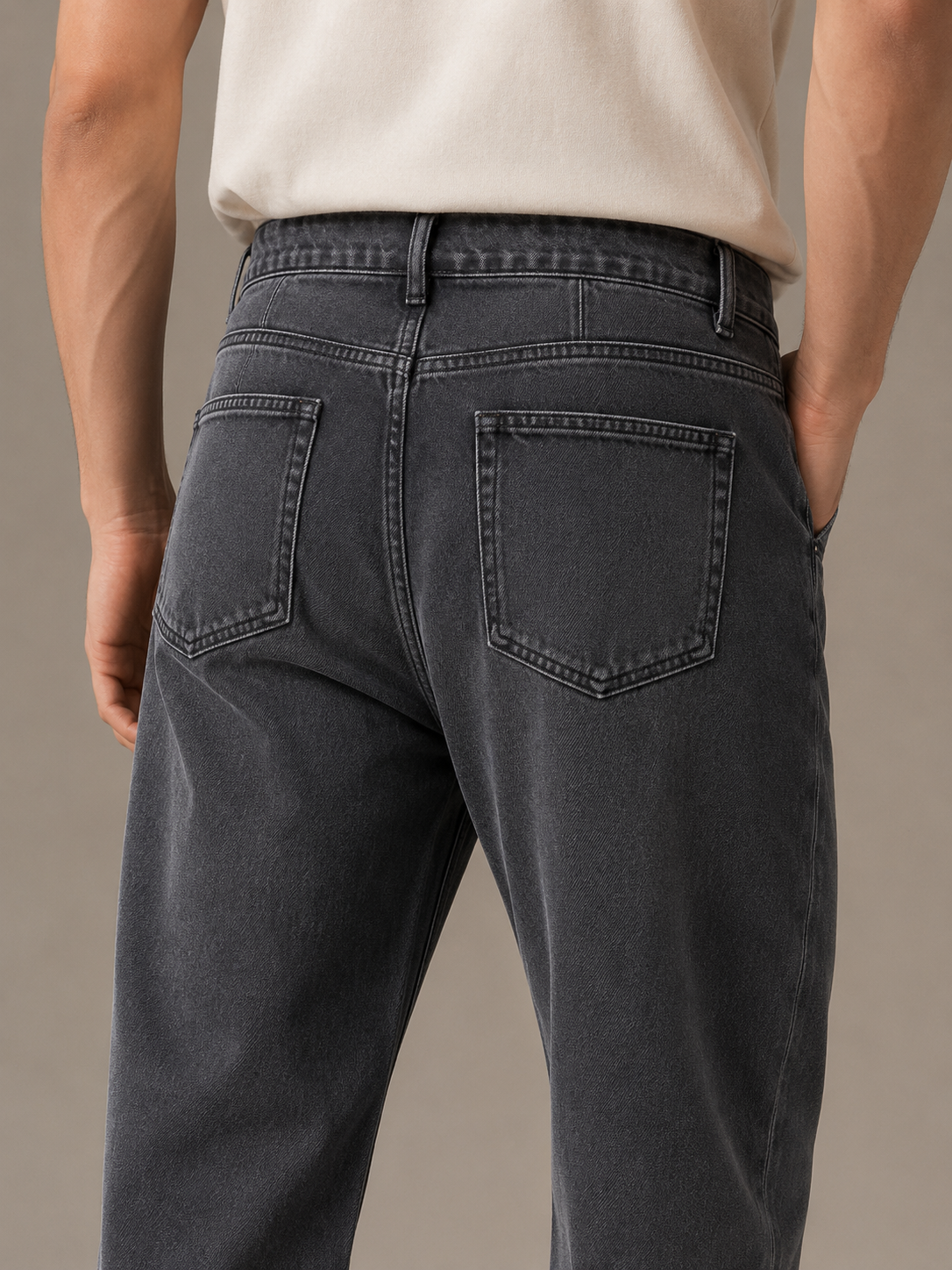 Men Grey Drawstring Denim Jeans