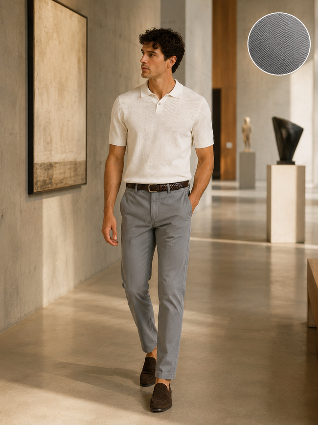 Men Grey Cotton Stretch Chino Trousers