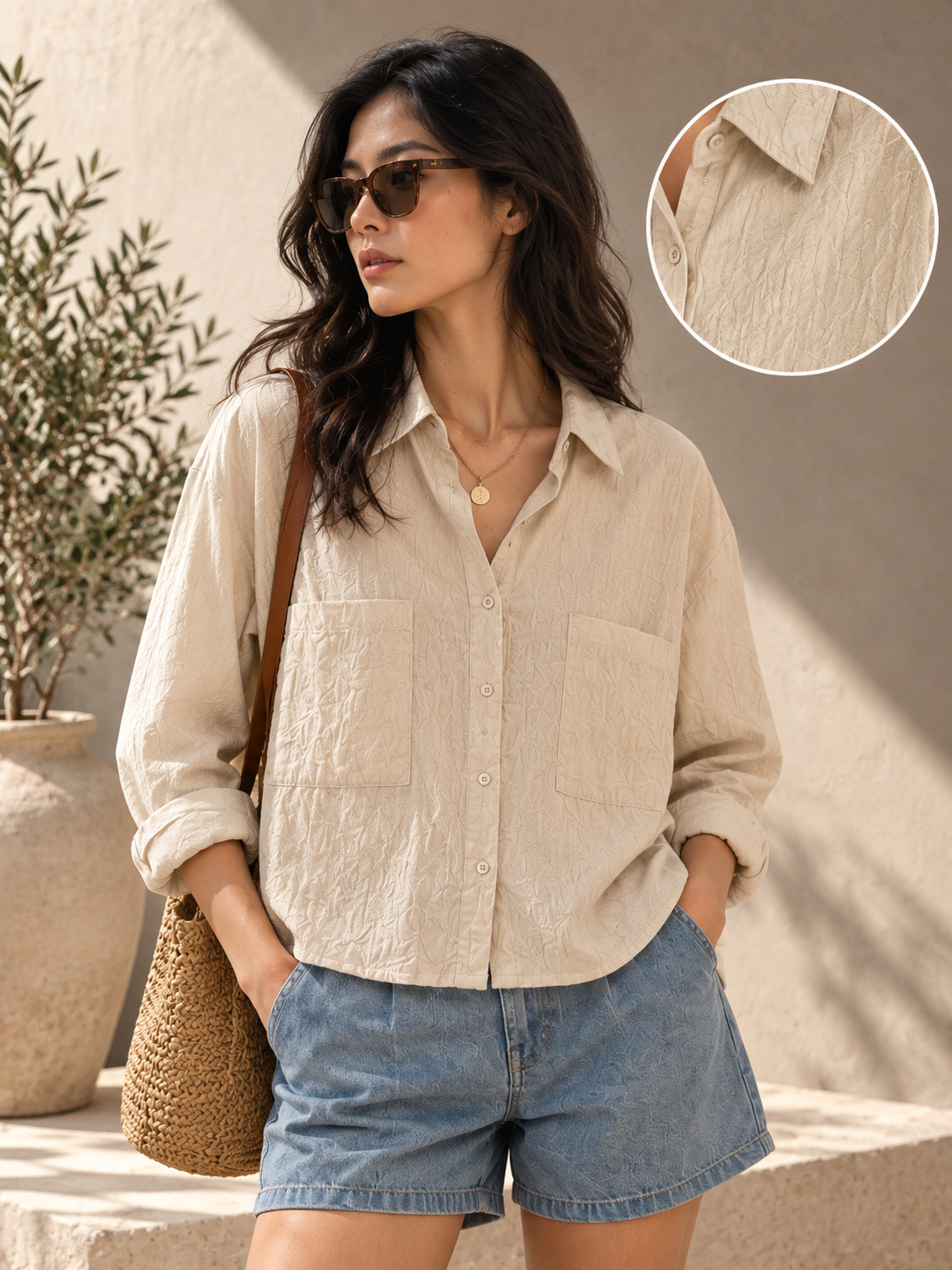 Women Beige Utility Shirt
