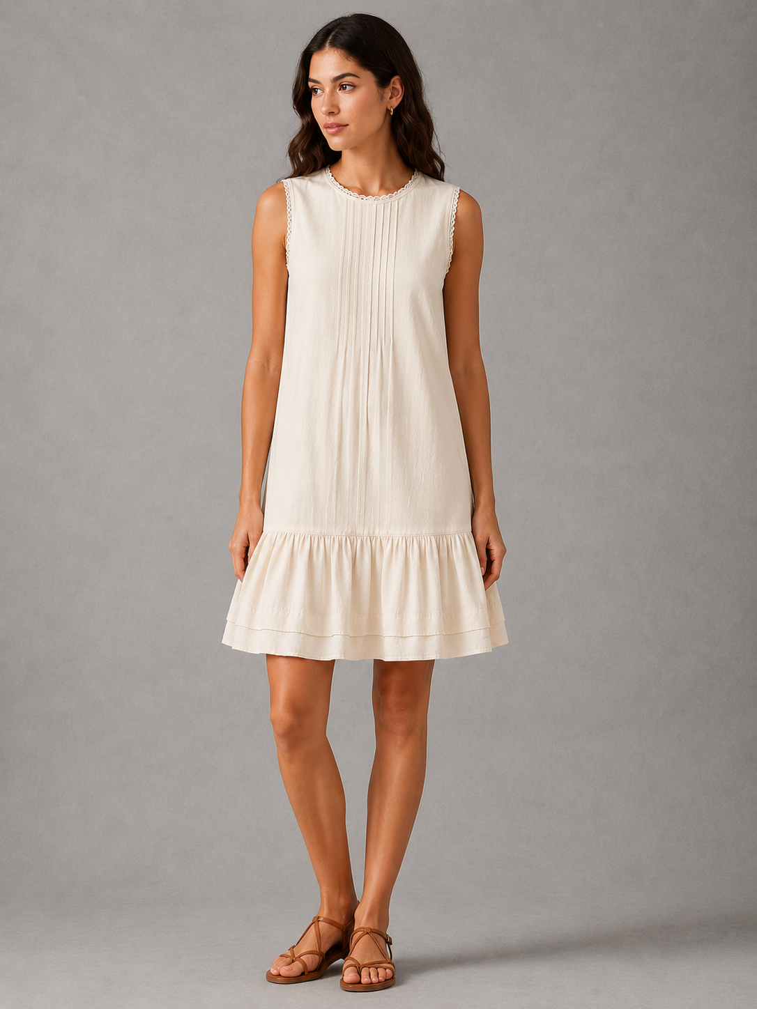 Women Beige Tiered Mini Dress