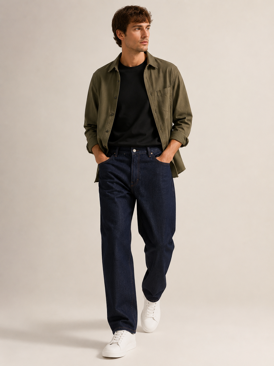 Men Dark Indigo Wide Leg Baggy Jeans