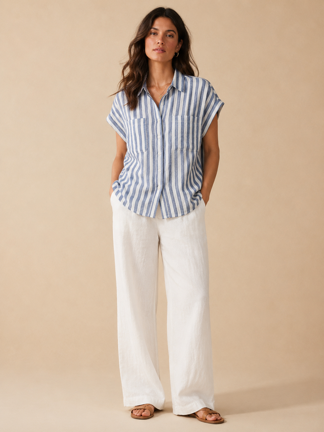 Women Blue & White Stripe Casual Shirt