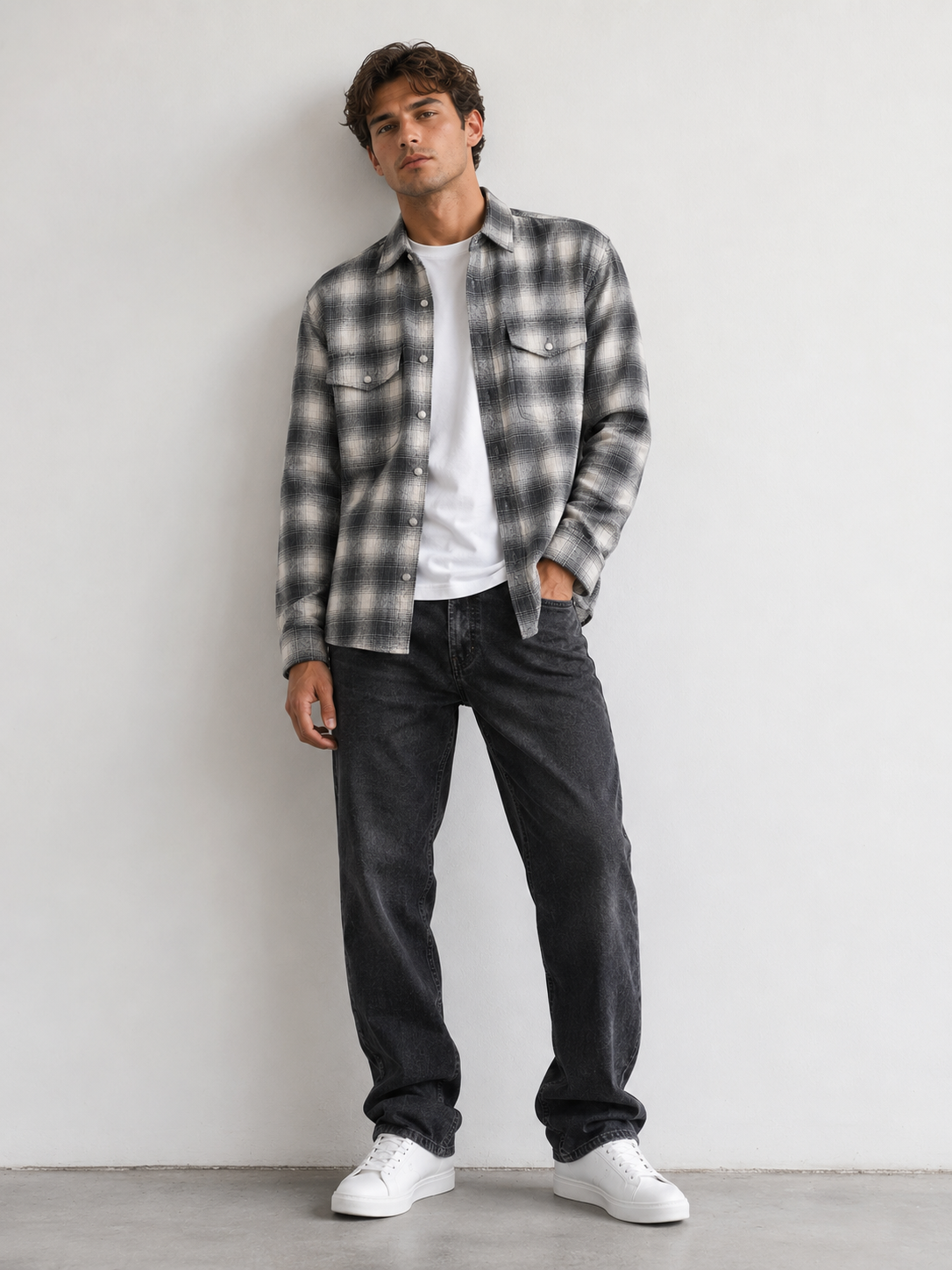 Men Grey Soft Check Shirt
