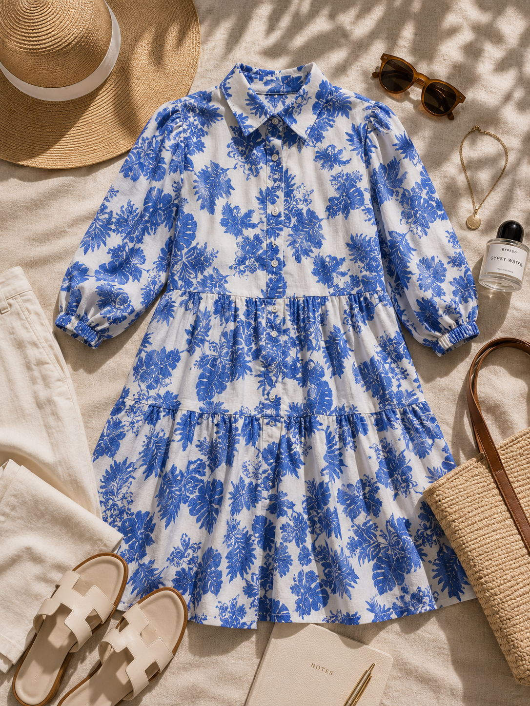 Women Blue Printed Tier Dress